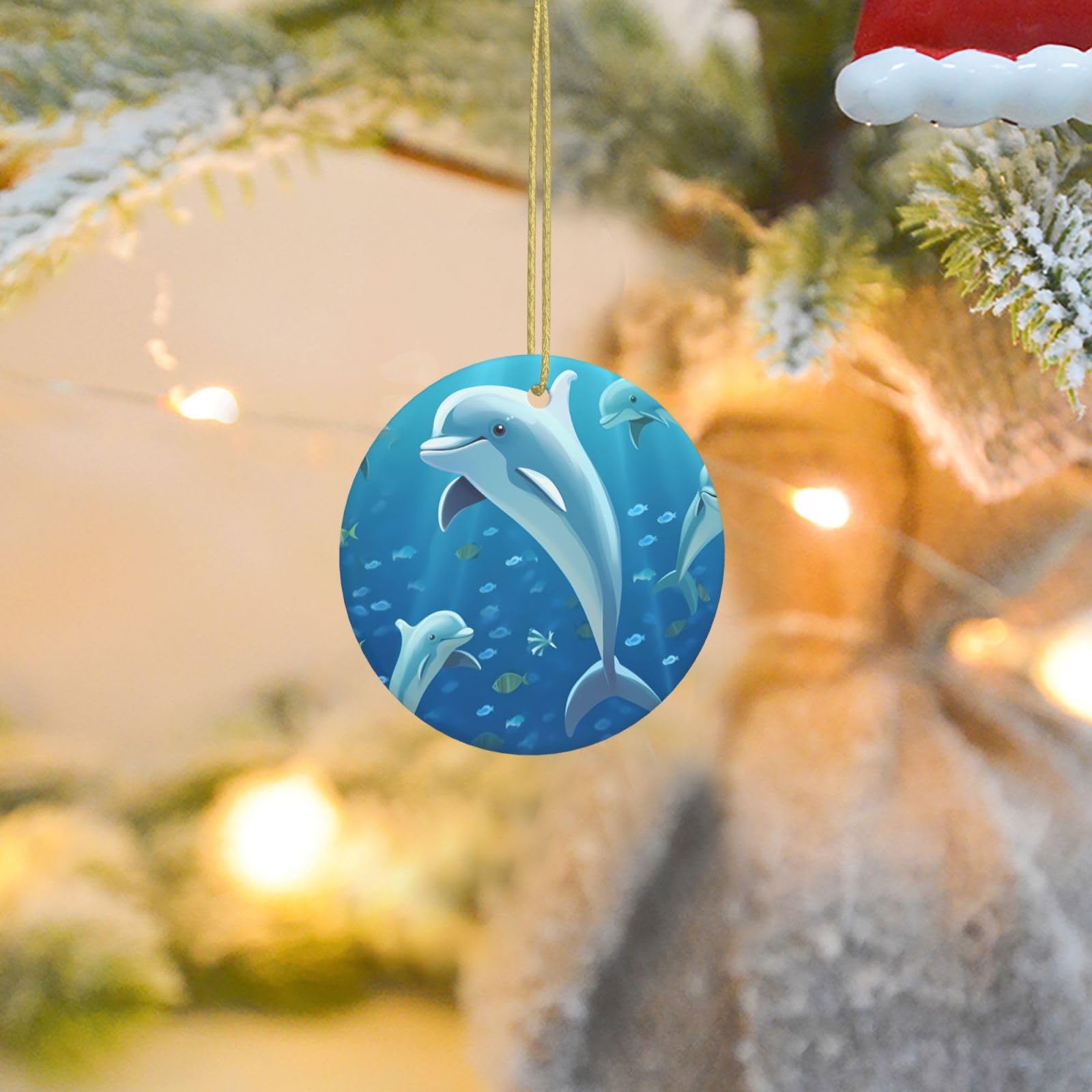 2025 Christmas Tree Decoration Hanging Round Ornament Dolphin Ceramic Ornaments Christmas Tree Decorations Round Pendants for Xmas Tree Winter New Year Party Supplies