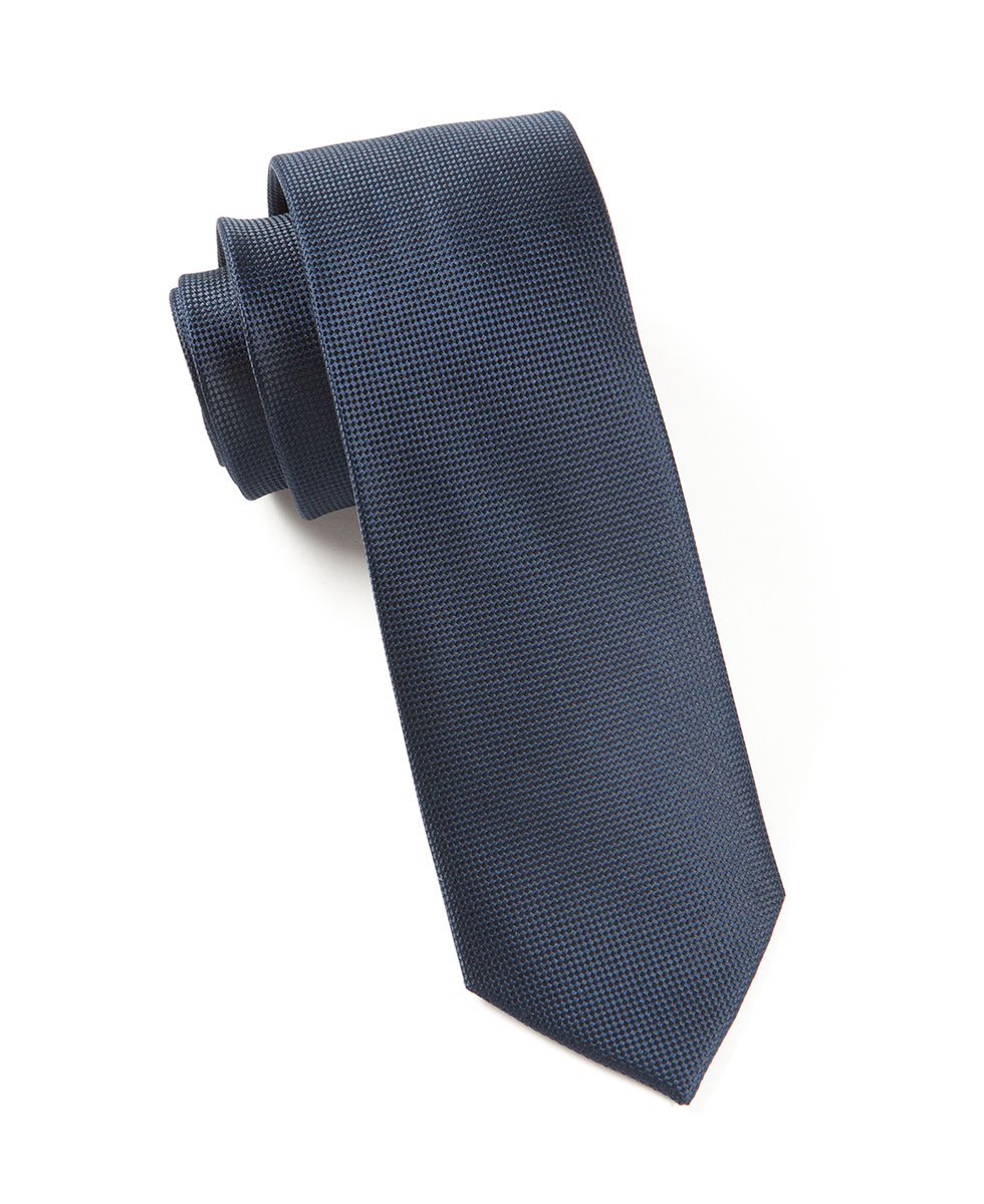 The Tie Bar 100% Woven Silk Solid Midnight Navy Skinny Tie