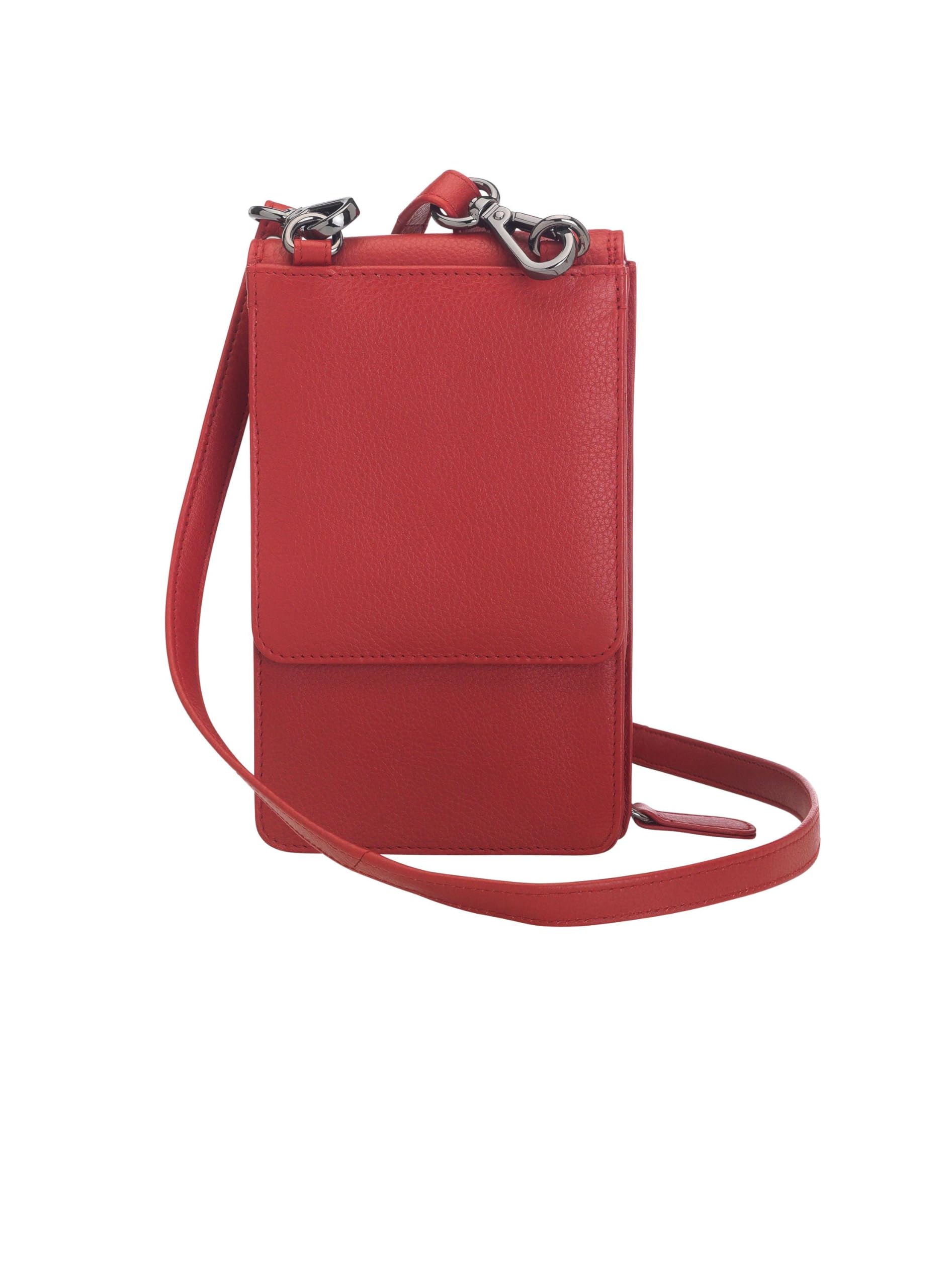 Torebka na telefon komórkowy do zawieszenia damska mała, prawdziwa skóra, torba na ramię na telefon komórkowy, smartfon, torba z ochroną RFID, zamek błyskawiczny Crossbody (100), wiśnia, 17 x 10 x 4 cm