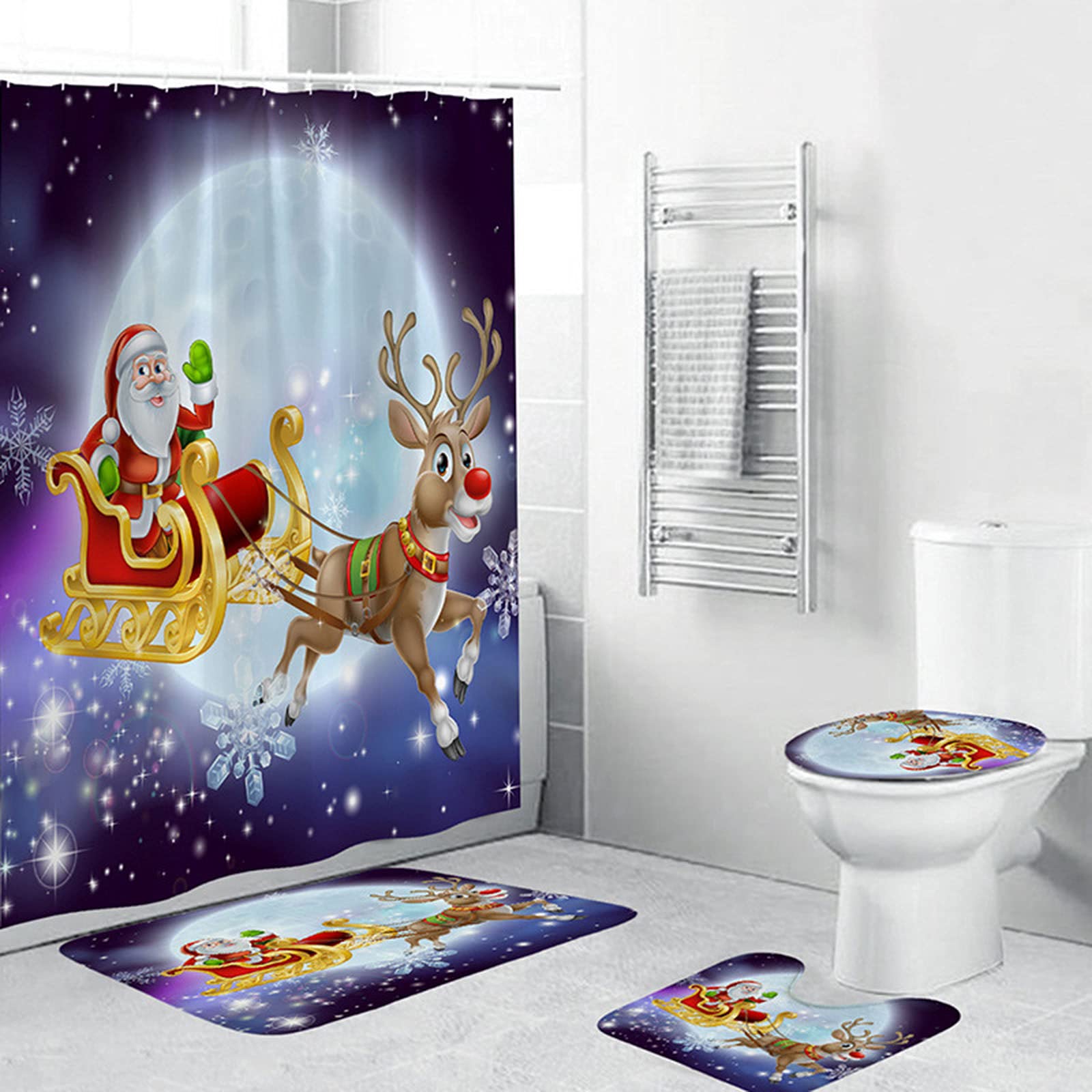 Rideau de douche de Noël avec couvre-toilette pour décorer la salle de bain familiale