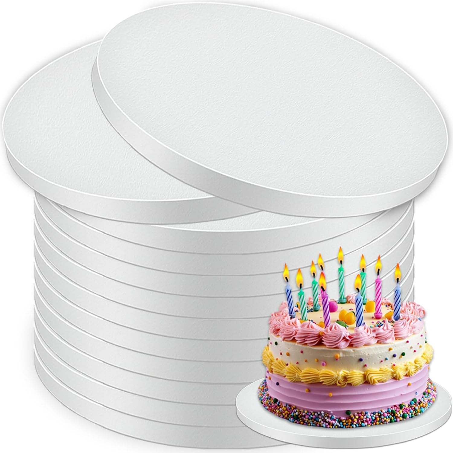 12 PCS Cake Drums 14 Inch Round, 1/2 Inch Thick Cake Boards, Food-Grade White Cardboard Cake Bases for Layer Cakes, Weddings, Birthdays & Bakery Use