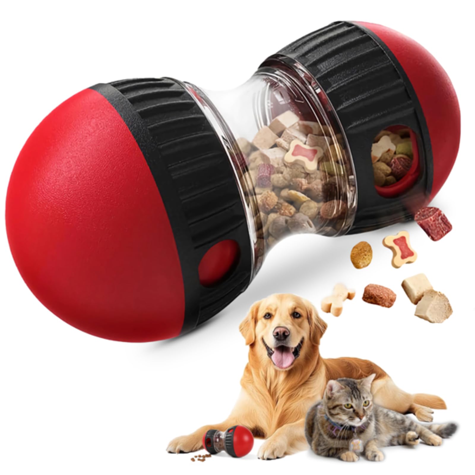 Interactive Dog Treat Ball, Dog Treat Dispenser Toy - Interactive Adjustable Treat Dispensing Dog Puzzle Toy - Mental Stimulation & Slow Feeder for Small, Medium, and Large Breeds - Durable & Fun Bore