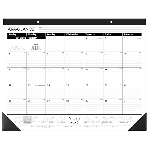 AT-A-GLANCE 2026 Desk Calendar, Monthly, Desk Pad, 21-3/4" x 17", Large, Ruled Blocks (SK240026)
