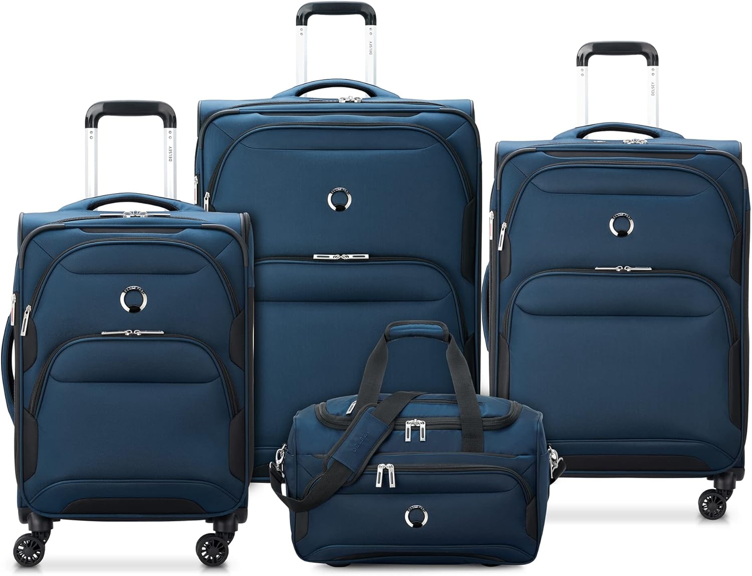 DELSEY Paris Sky Max 2.0 Softside Expandable Luggage with Spinner Wheels, Blue, 4 Piece Set w/Duffel 4 Piece Set w/Duffel Blue