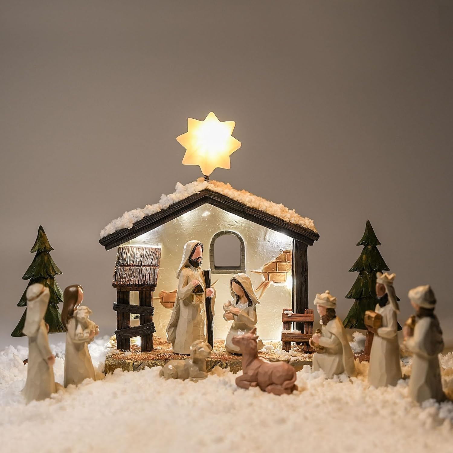 Nativity Set Indoor Christmas Decoration- 13 Pieces Nativity Scene with Manger for Nativity Scene Indoor Use, The Nativity Story Figures- Christian Religious Nativity Sets & Figures (Classic)