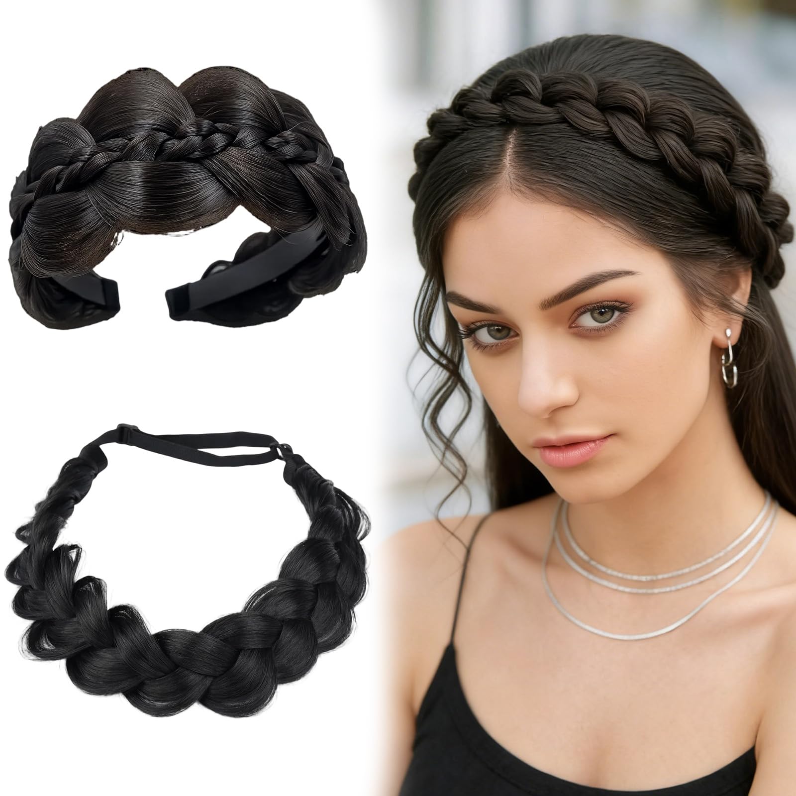 2 Pcs Braided Headbands for Women, Handmade Fashion Braid Headband with Elastic Stretch, Quick Hair Styling Solution for Daily Wear, Party Wedding Halloween Events