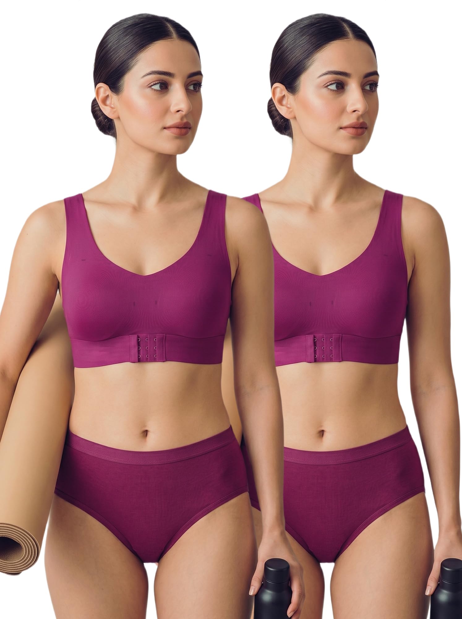 tweens Cotton Bra Panty Set for Women | Padded Bonded Gym Bra with Crisscross Back | Dual Hook Closure | Mid Waist Hipster Panty | No Elastic Marks | Seamless Comfortable Innerwear Set-picture-26