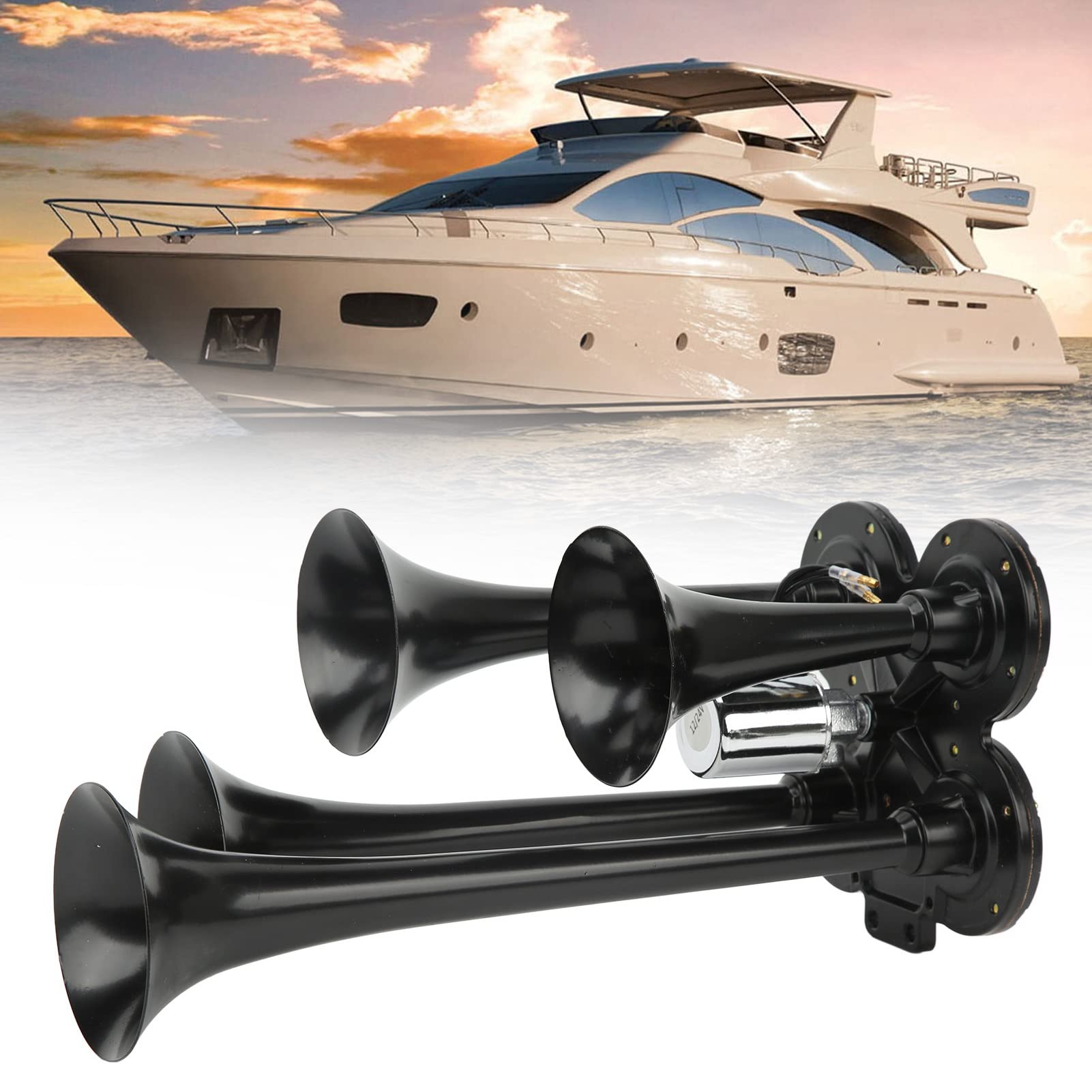 Yctze 4 Trompetas Air C Ressor Horn 150DB 12V Super Lou Conjuntos de Faros 4 Trompetas Air Horn Boat Air Horn 4 Trompetas Horn Loud Air Horn Truck Air