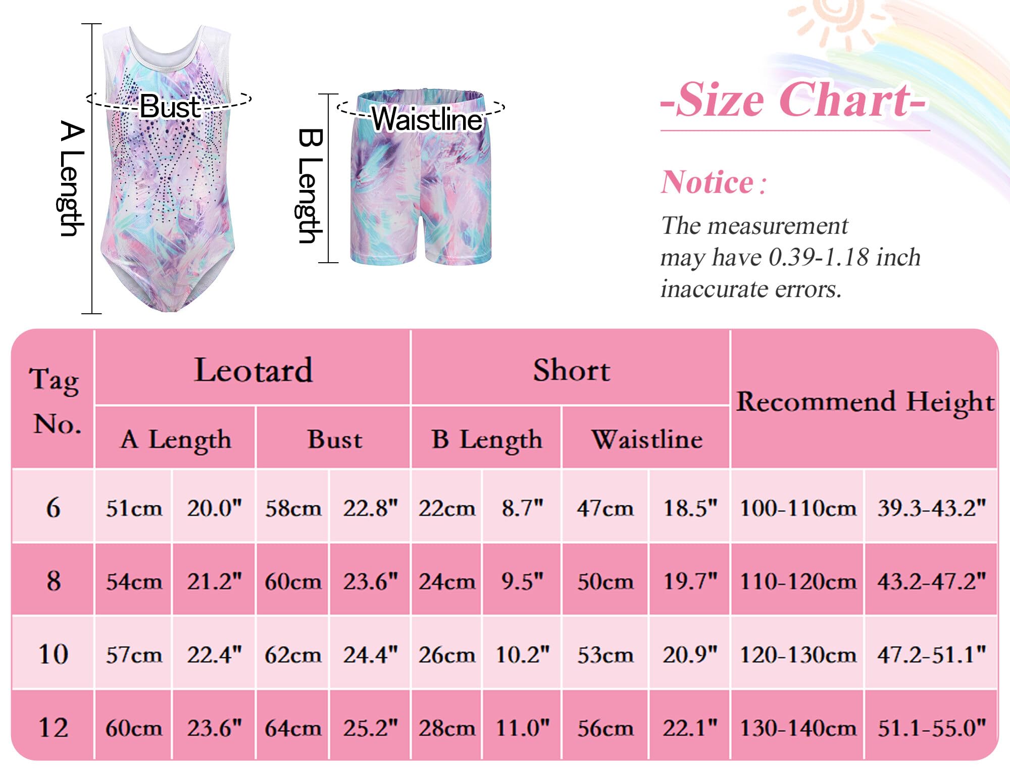 SEAUR Justaucorps de Gymnastique Fille Tenues de Gymnastique Body avec Short Bandeau Leotard de Ballet Danse Patinage pour Enfant 5-12 Ans
