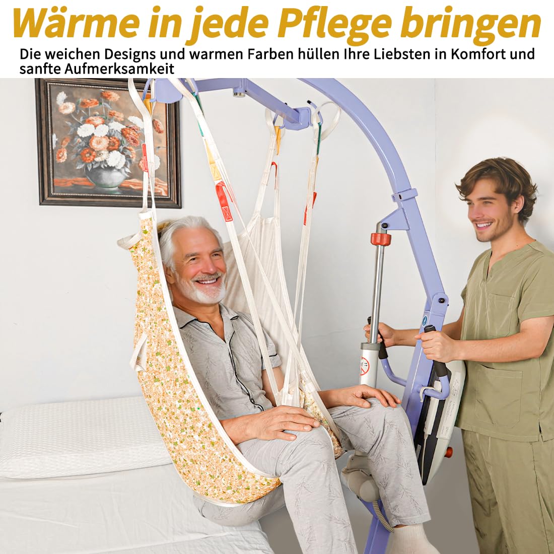 Patientenlift-Gurt mit geteilten Beinen und Kopfstütze, gepolsterter U-Hebegurt zum Transfer & Heben in Krankenhaus, Pflegeheim & Zuhause – Tragfähigkeit 500 lbs (Farbe Warm Blossom, Mittel)