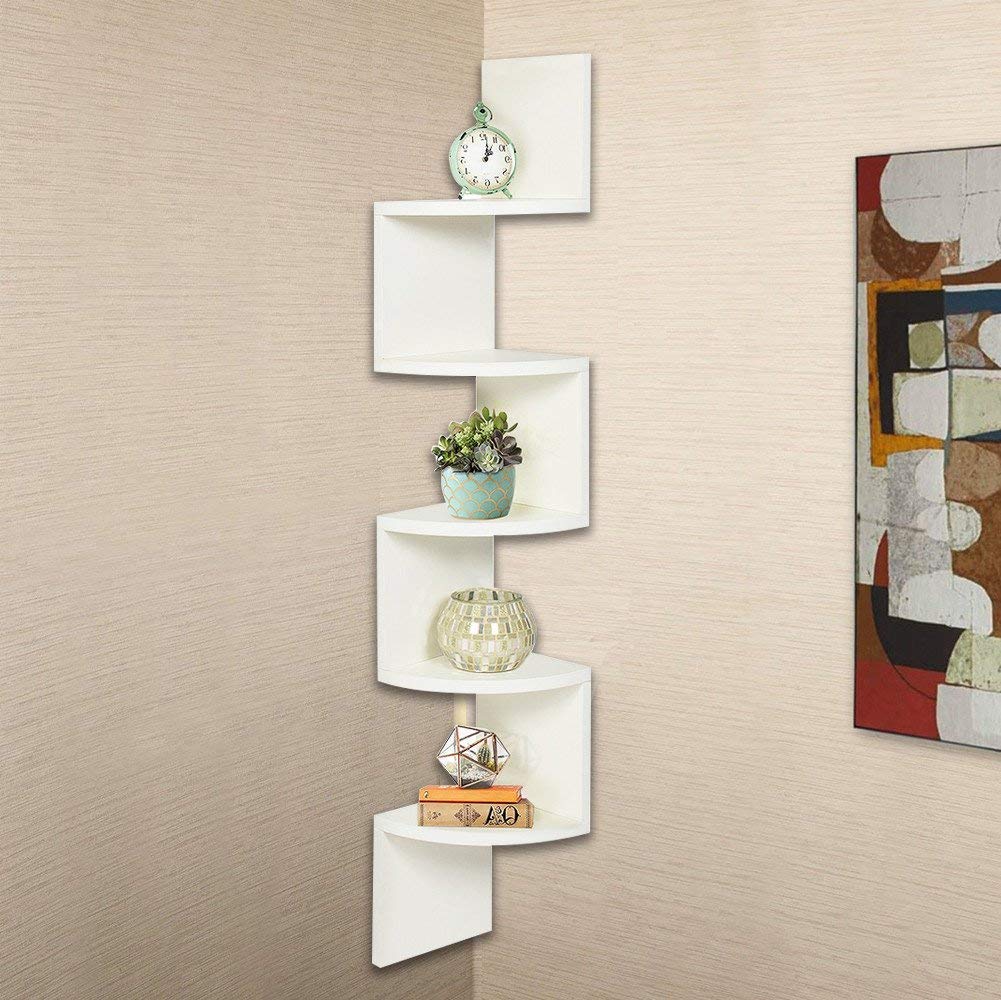 Engineered Wood Wall Decorative Zig-Zag Shelf for Living Room, Home Decoration Wall Décor Shelves | Wall Mount Wall Shelf Wall Rack Wall Shelves for Living Room/Office/Bedroom (White)-image-28