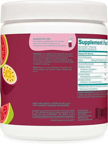 Miniatura 35 de Wellah Creatina para mujer - Monohidrato de creatina con diente de león y extracto de arándano (50 porciones, sandía granizado)