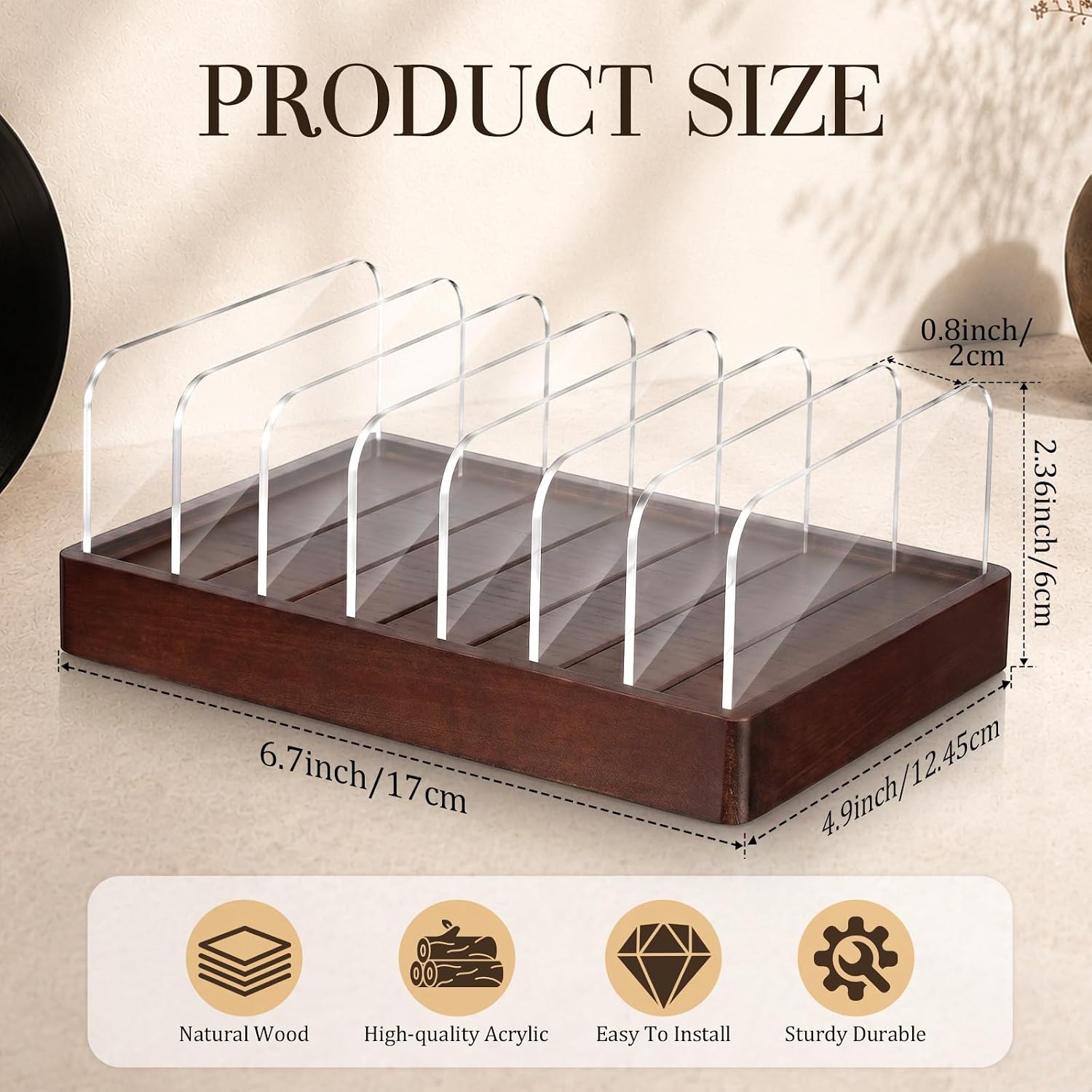 Wenqik Walnut Wood CD DVD Holder Clear Acrylic Storage Holds 14 Cases