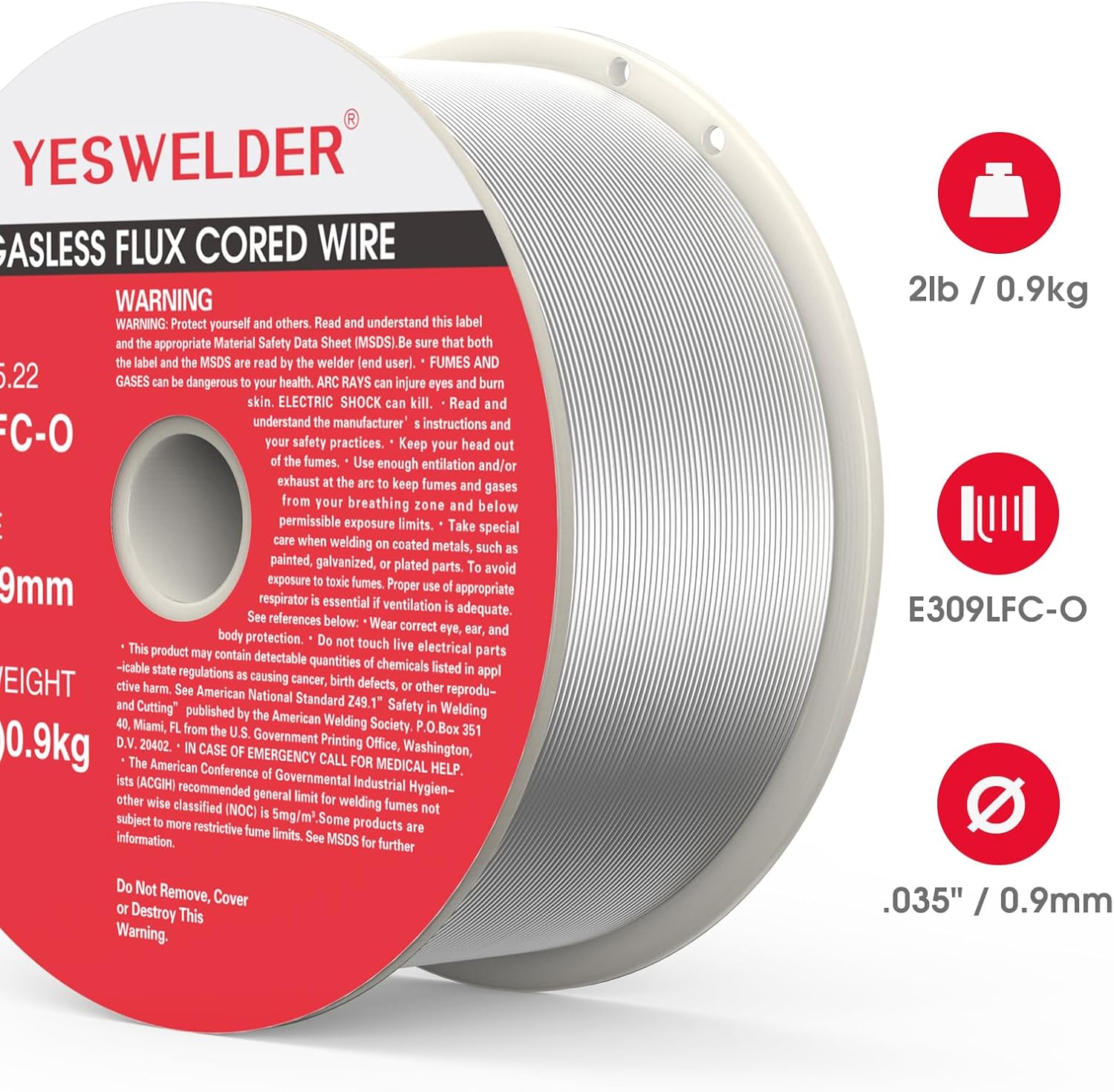 YESWELDER E309LFC-O Stainless Steel Flux Core MIG Wire, .035-Inch 2-Pound 2-Packs, Strong ABS Plastic Spool Welding Wire