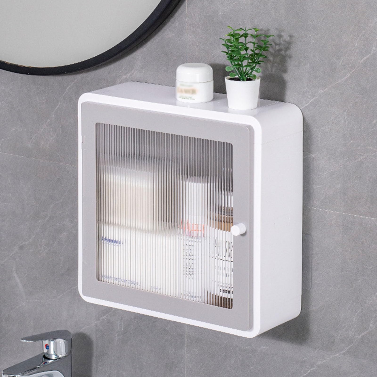 Estante cuadrado de plástico para baño, organizador de especias de cocina, estante de almacenamiento de cosméticos, armario montado en la pared sin taladrar para facilitar la limpieza del hogar.