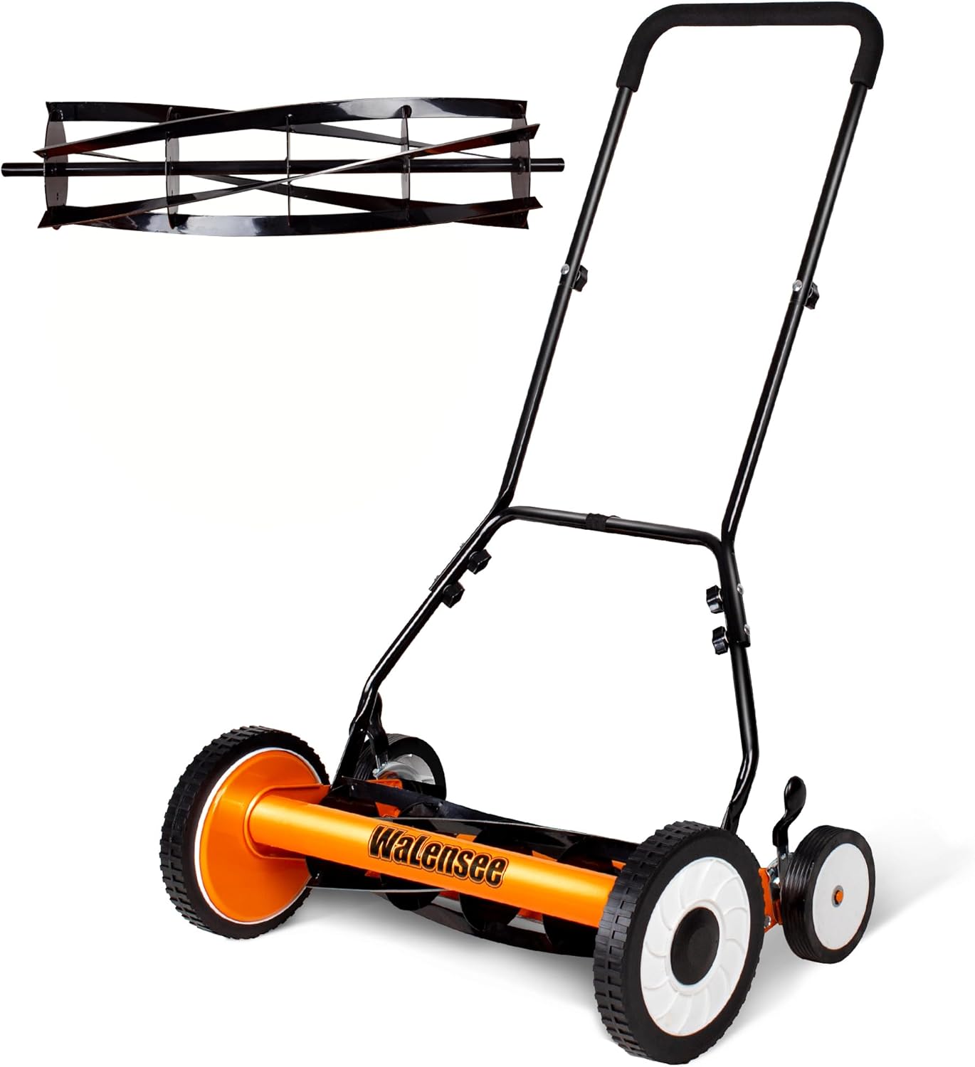 Walensee Push Reel Lawn Mower, 20-Inch 5-Blade Cordless Manual Reel Lawn Mower, Walk-Behind Steel Lawn Mower with 9-Position Cutting Height Adjustment & Sponge Grip