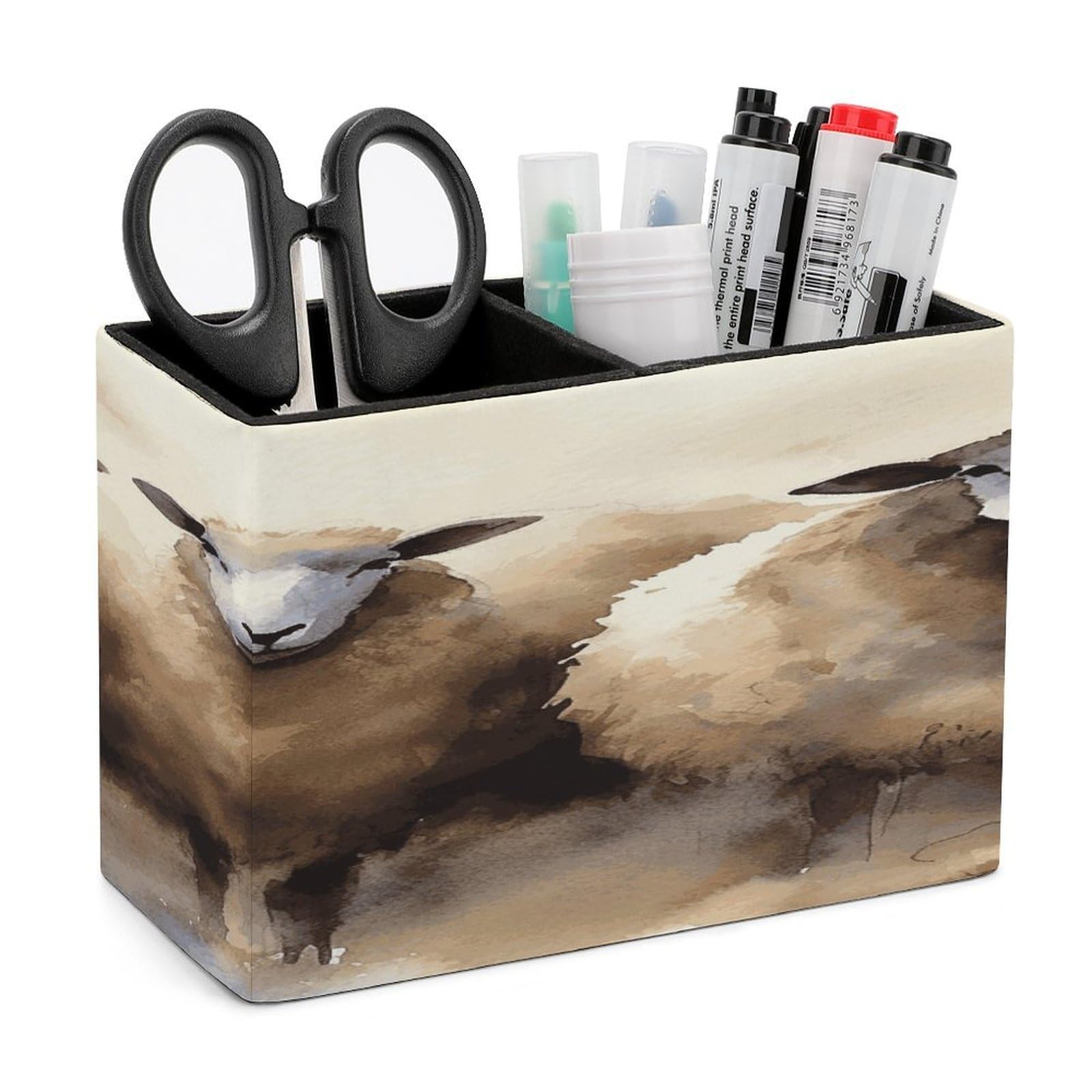 Organiseur de bureau porte-stylo en forme de mouton en cuir crayons