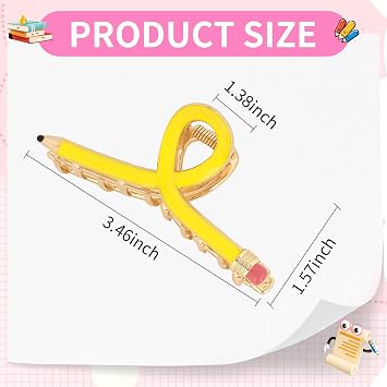 YARIEW Pencil Hair Clips for Women Thin Hair Teacher Gifts Claw Clips for Thick Hair Funny Back to School Hair Clips for Teacher Appreciation Gifts Cute Hair Accessories Party Costume