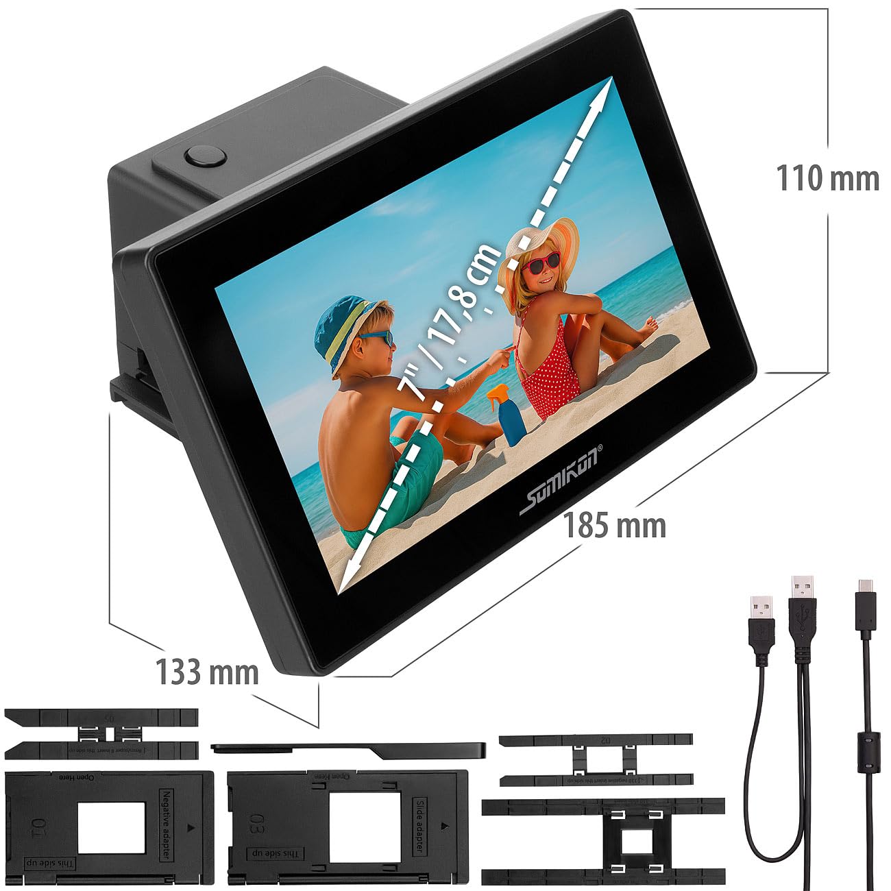 Scanner de diapositives et négatifs 48 Mpx avec écran tactile 7" SD-1805 [Somikon]