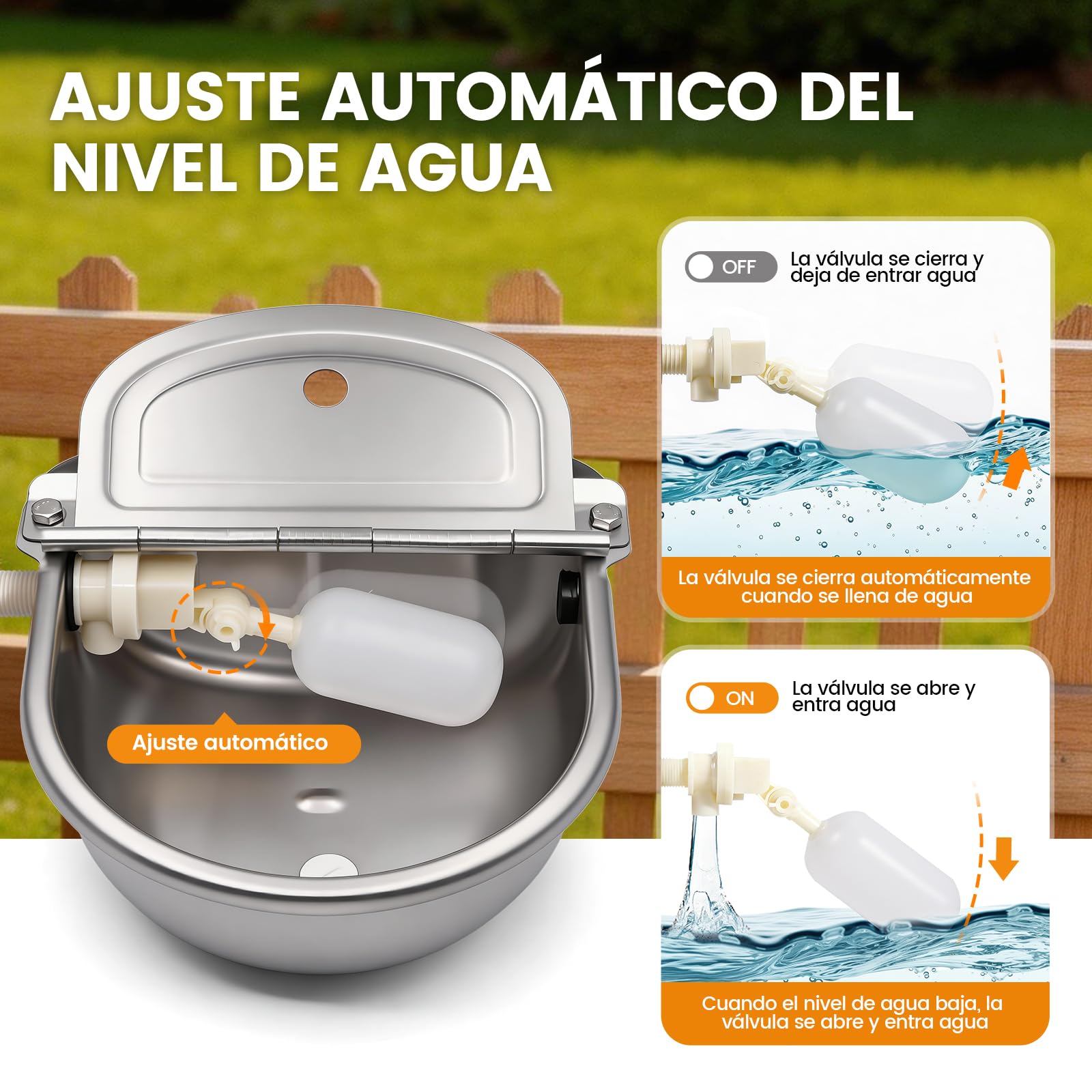 Tazón Automático de Agua Potable de Vaca con Tapón de Drenaje Bebedero de Ganado de Acero Inoxidable 304 para Cerdos Caballo Ganado Cabra Oveja Perro con 2 válvulas de Bola de Flotador