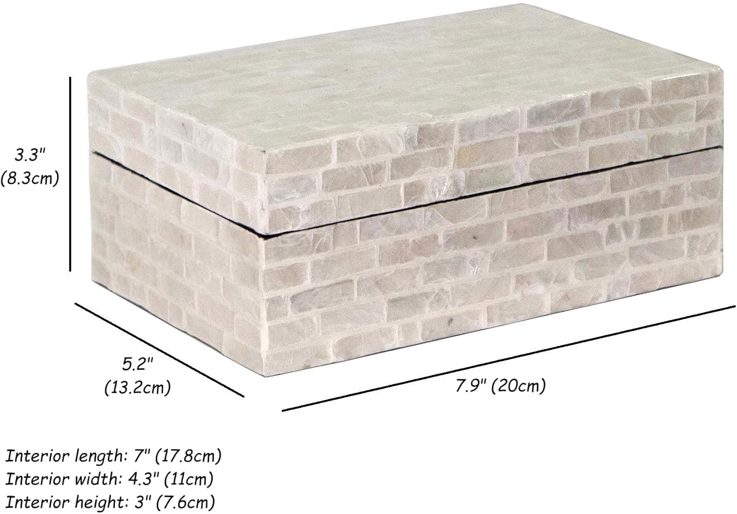 PEMAR Capiz Shell Jewelry Box with Lids Rectangular Keepsake Treasure Chest, Shelf Decorative Wooden Nacre Storage Box for Jewelry, Tea Bags, Coffee, Memories, Accessories (White Sand)