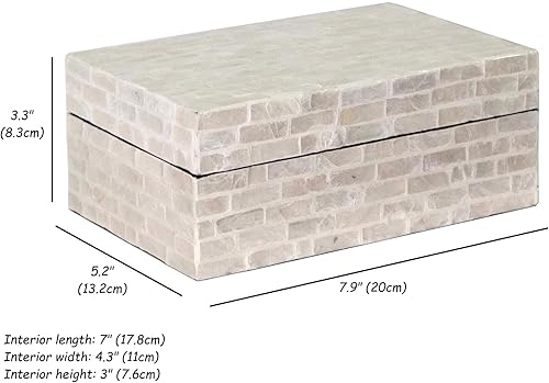 Miniatura 8 de PEMAR Capiz - Joyero de concha con tapas, rectangular, cofre del tesoro, estante decorativo de madera de nácar para joyas, bolsas de té, café,