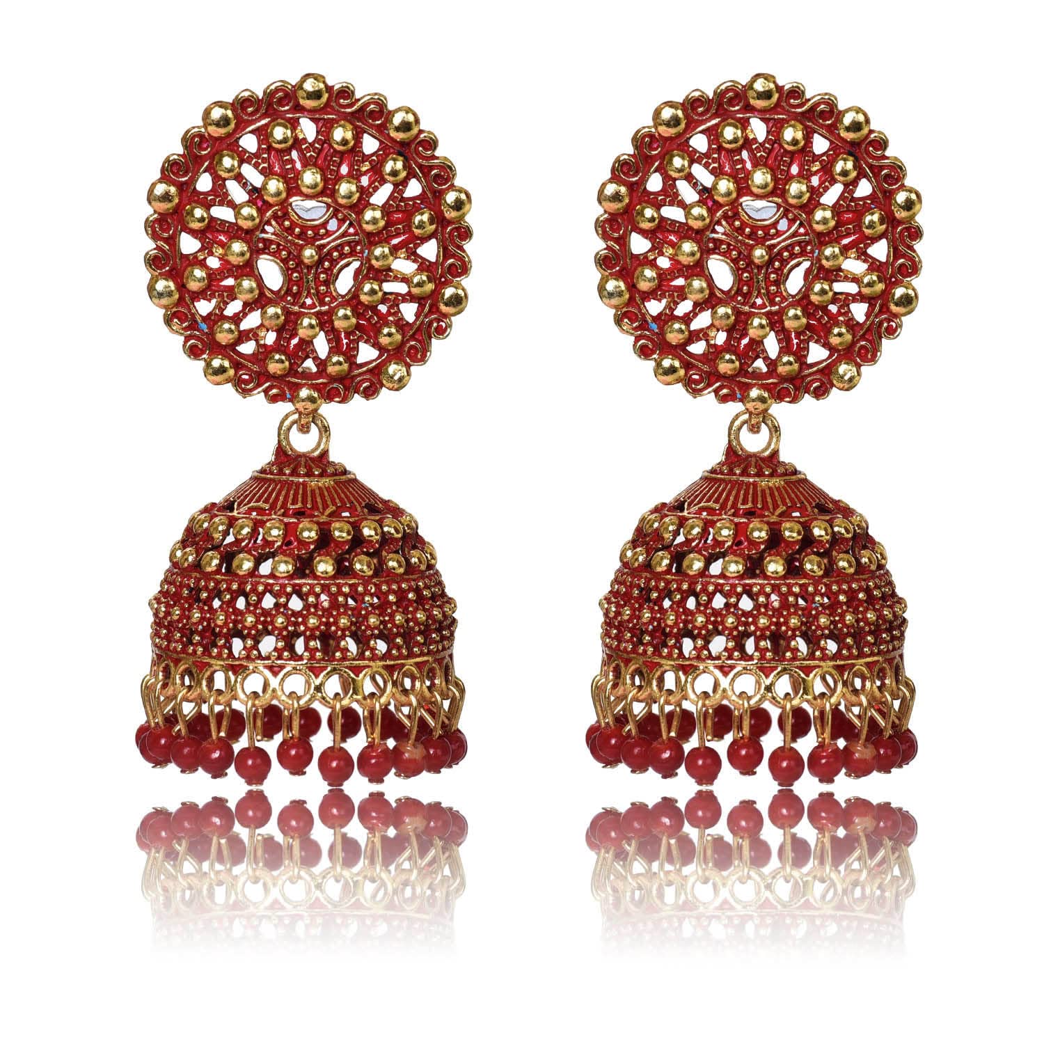 Nilu’s Collection Ethnic Oxidised Jhumka for Women and Girls Wedding, Party Festival Wear Alloy Jhumki Earring (Red, Blue, Pink, Copper)