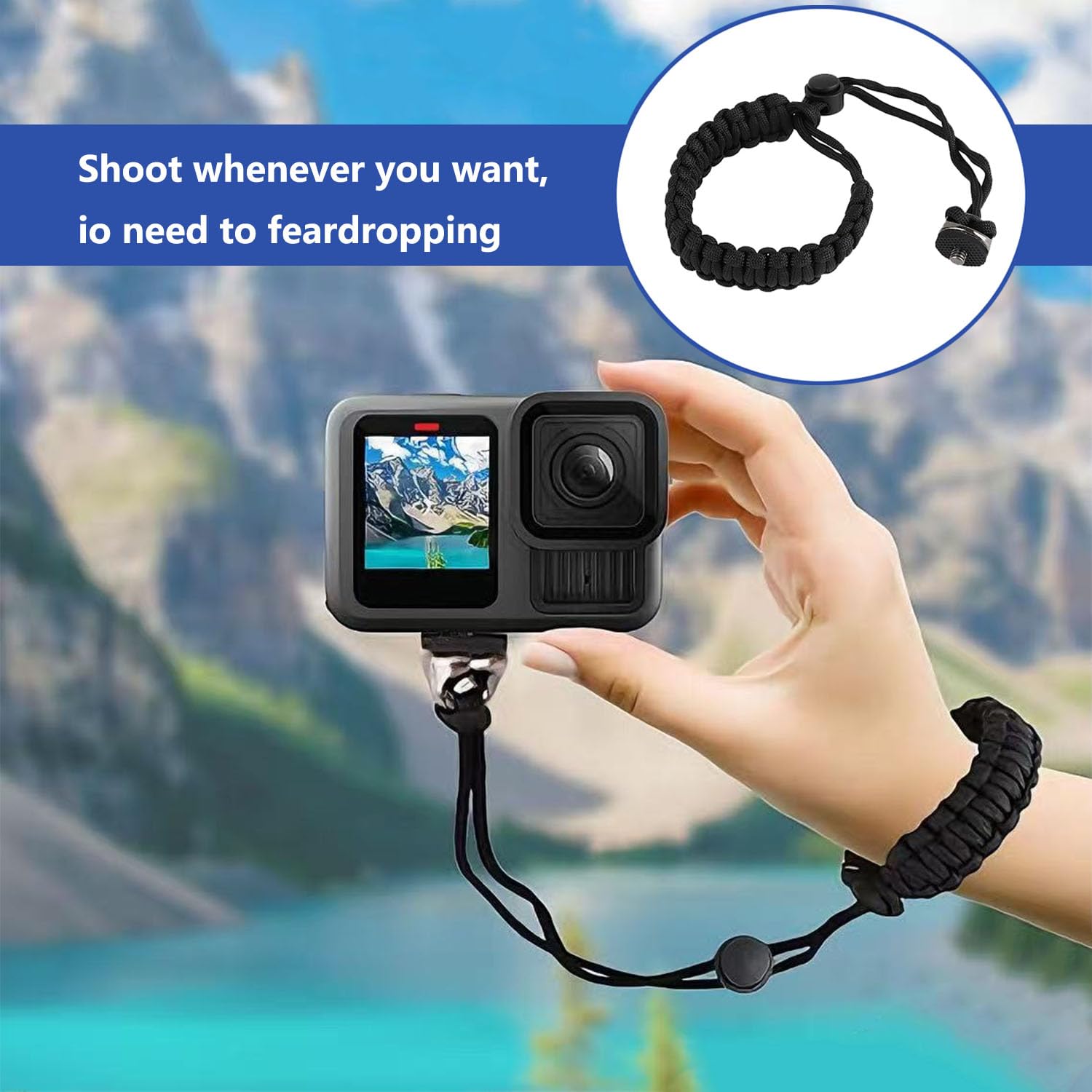 Sangle de Poignet pour Appareil Photo avec vis à Anneau en D de 1/4 Pouce, Sangle de Poignet Réglable pour Appareil Photo pour DJI Osmo Pocket 3 Poignée, Insta 360 X5/X4/X3, Osmo Mobile 7P/7/6/Se