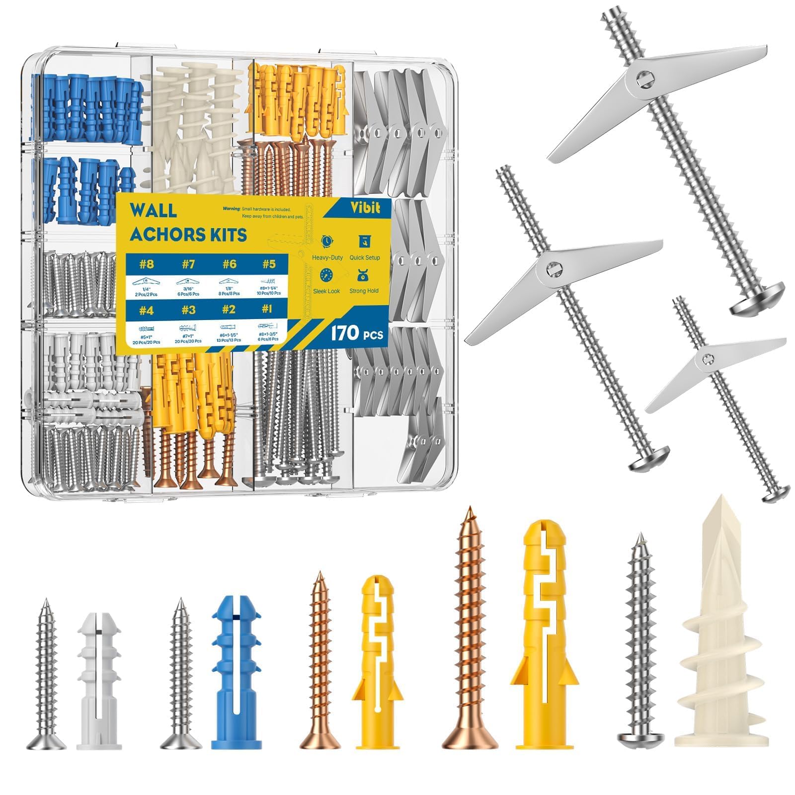 Vibit Toggle Anchors - 170 Pcs Drywall Kit -1