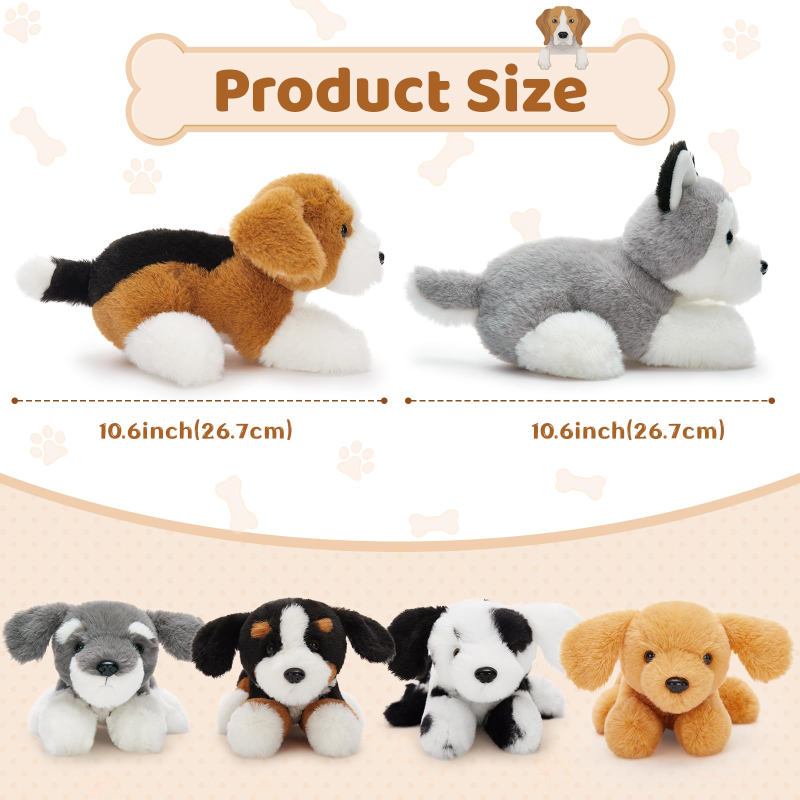 MorisMos 6pcs Perro Peluche Gigante, 27cm Kawaii Perro Juguete de Peluche Suave Animales Regalo para Niños Novia Navidad Cumpleaños Deco