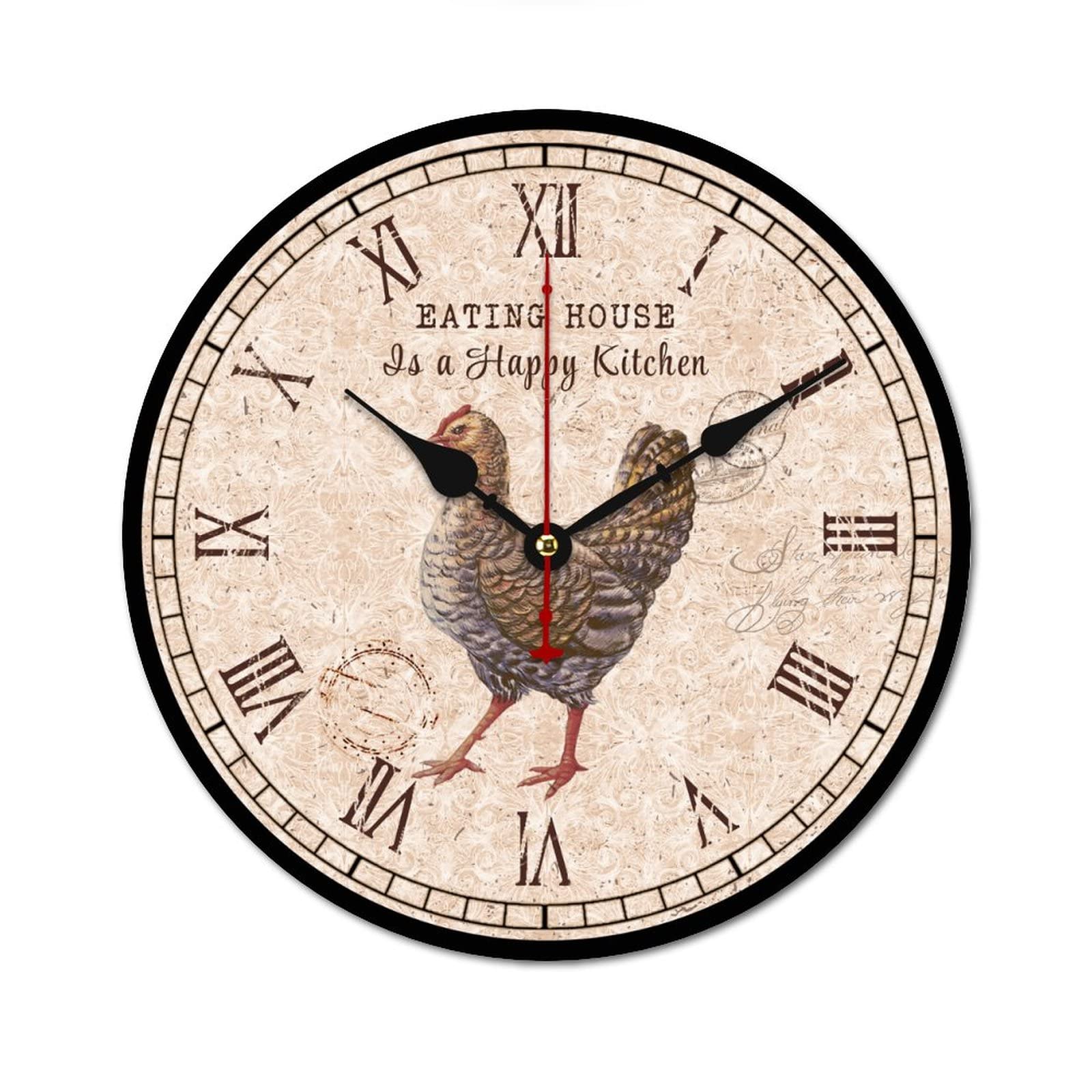 Horloge ronde en bois de 38 cm style vintage rustique Eating House pour cuisine