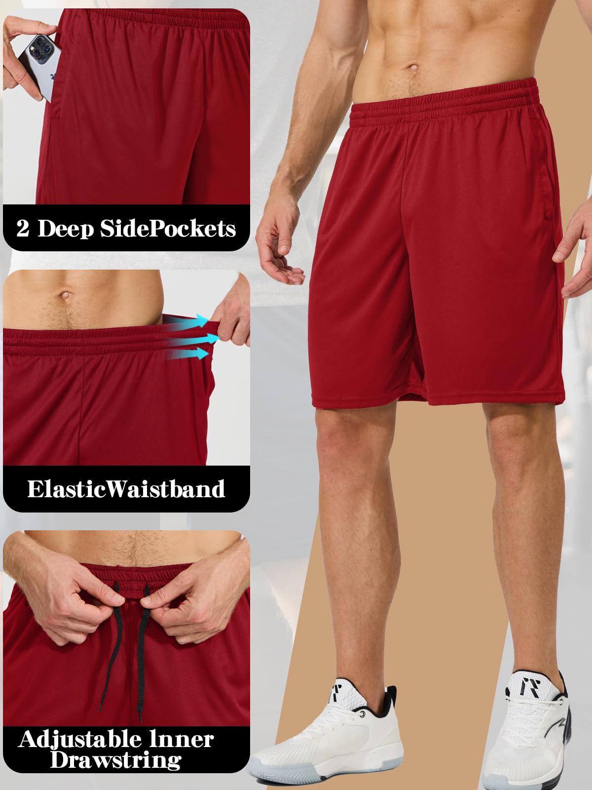 ZENGVEE Pack de 5 Pantalon Corto Hombre para con Bolsillo, Transpirables de Secado Rápido Correr Ropa Deportiva Hombre, Gym, Fitness,Tenis