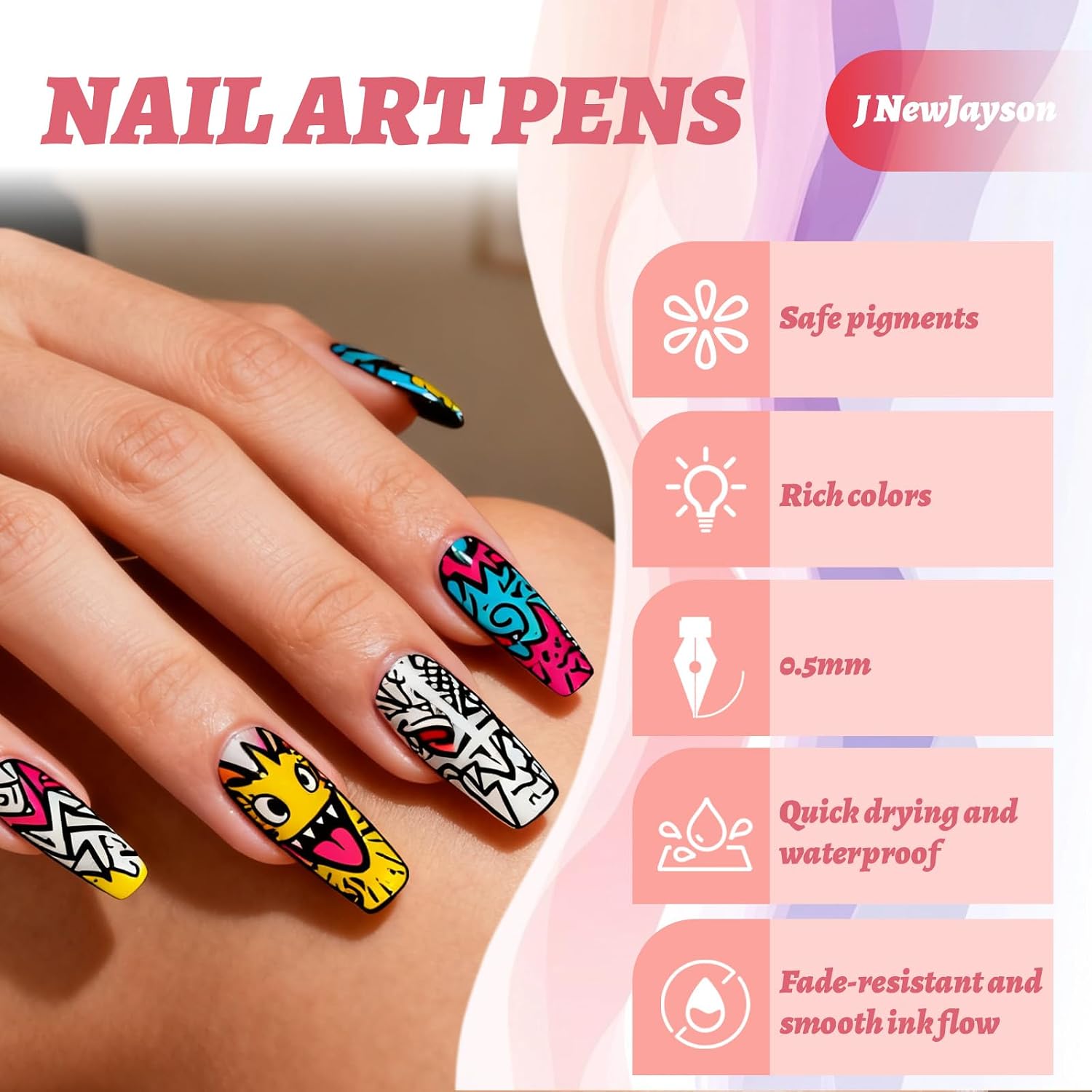 12 Colors Nail Art Pens Set, 0.7 MM 3D Drawing Painting Dotting Point Liner Nail Art Markers Nail Polish Pens for DIY Nail Art Beauty Manicure Tools