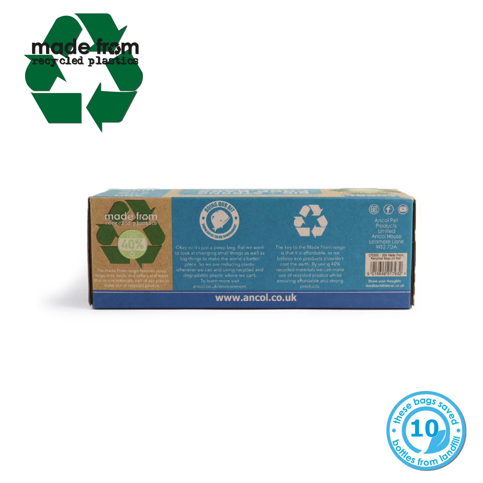Ancol Made From Dog Puppy Giant Waste Bags Green, Eco Friendly Recycled Ocean Bound Plastic Poop Bags, Compostable Packaging - Image 3