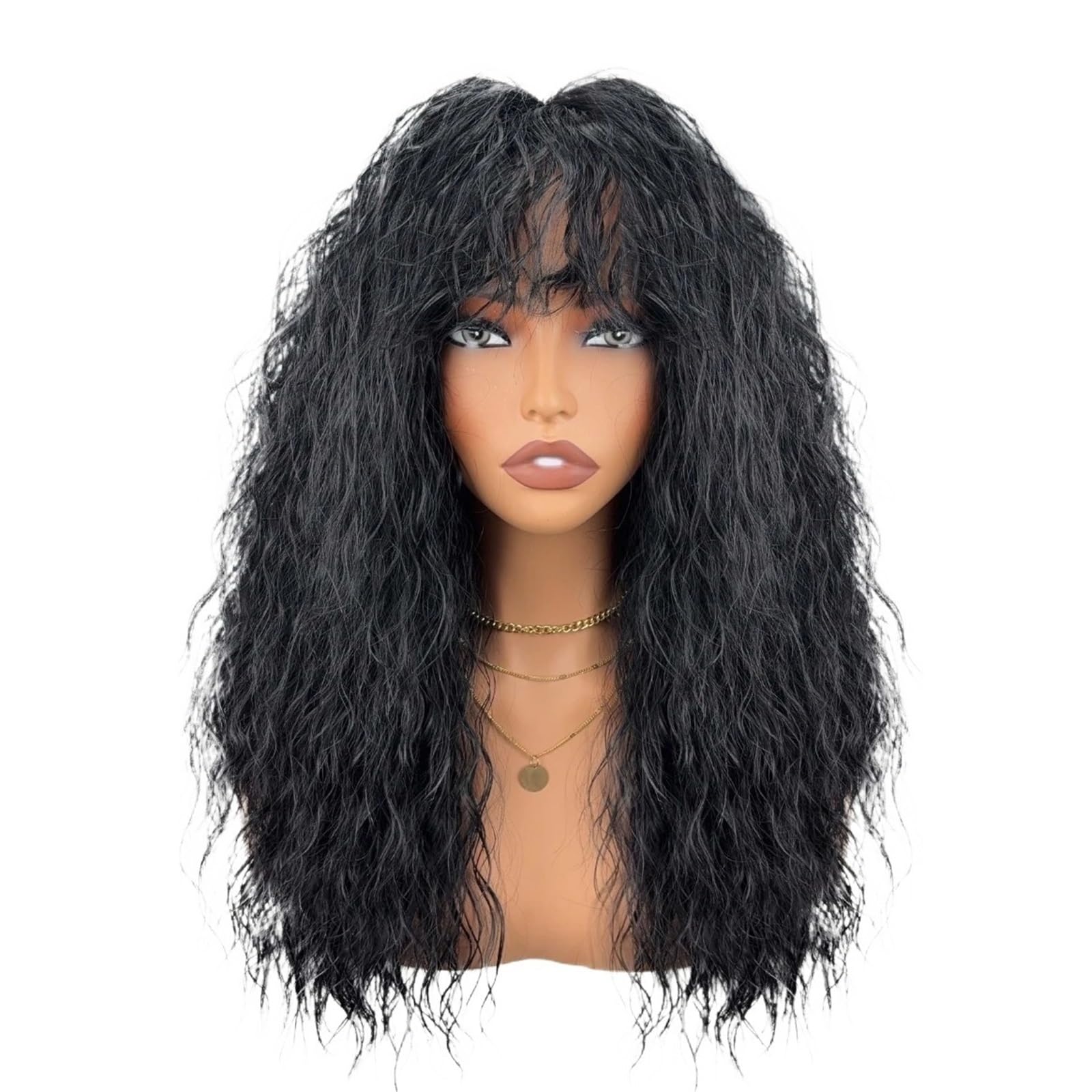LIBANGRONG-888 Wigs Fluffy medium to long wavy hair wig with air bangs for women Natural wig