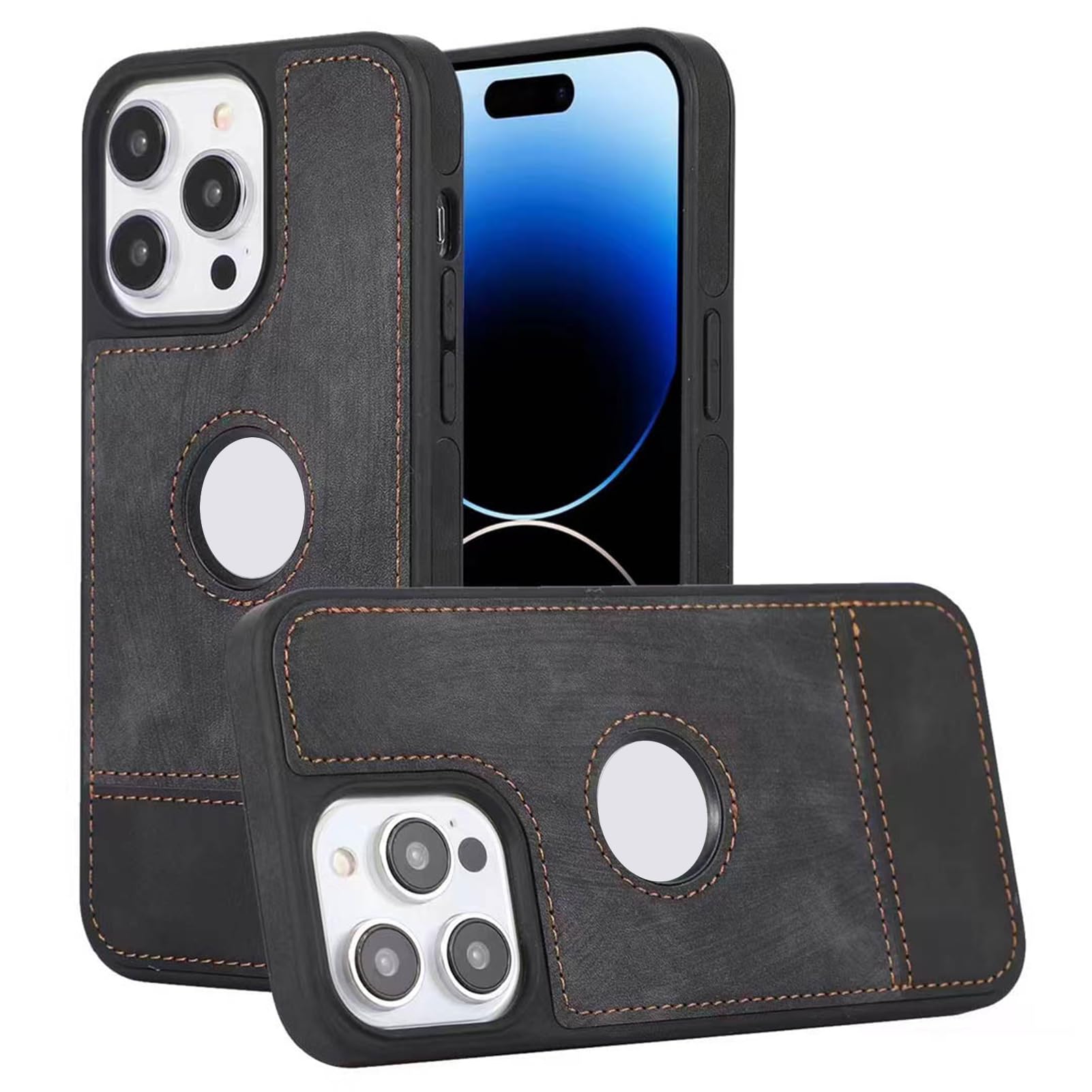 HAZARA Ultra -Cienkie etui do iPhone 15 Pro Max/15 Pro/15 Plus/15, matowa skórzana osłona, etui ochronne na tył telefonu z wizualnym logo, czarne, 15