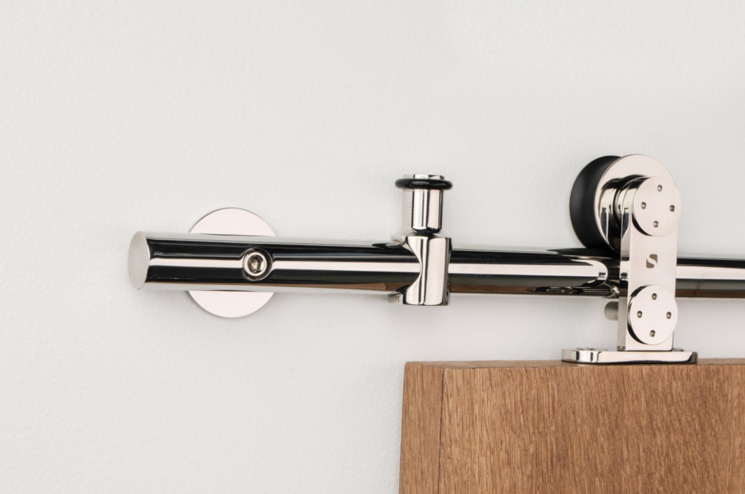 StrongarContemporary Stainless Steel Sliding Barn Door Hardware for Wood Doors/Polished Chrome Finish - Circa-WT Series (6' Rail Length)