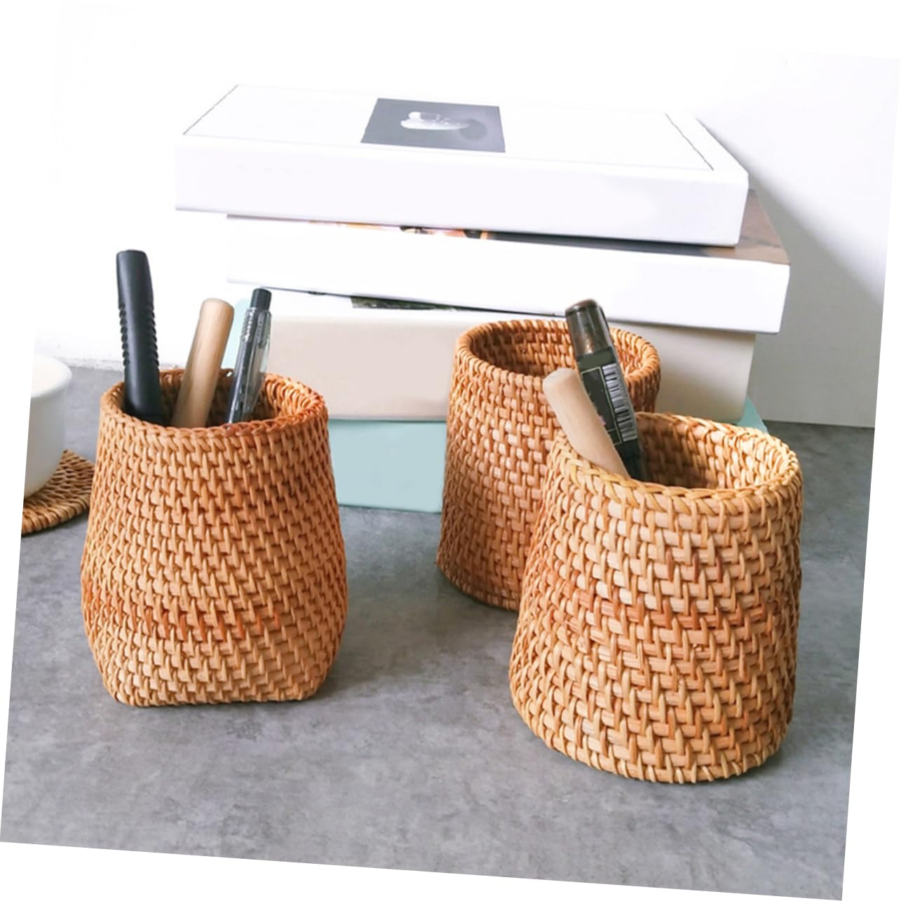 NUOBESTY Lot De 5 Porte-pinceaux De Maquillage En Rotin Pour Organiser Votre Bureau