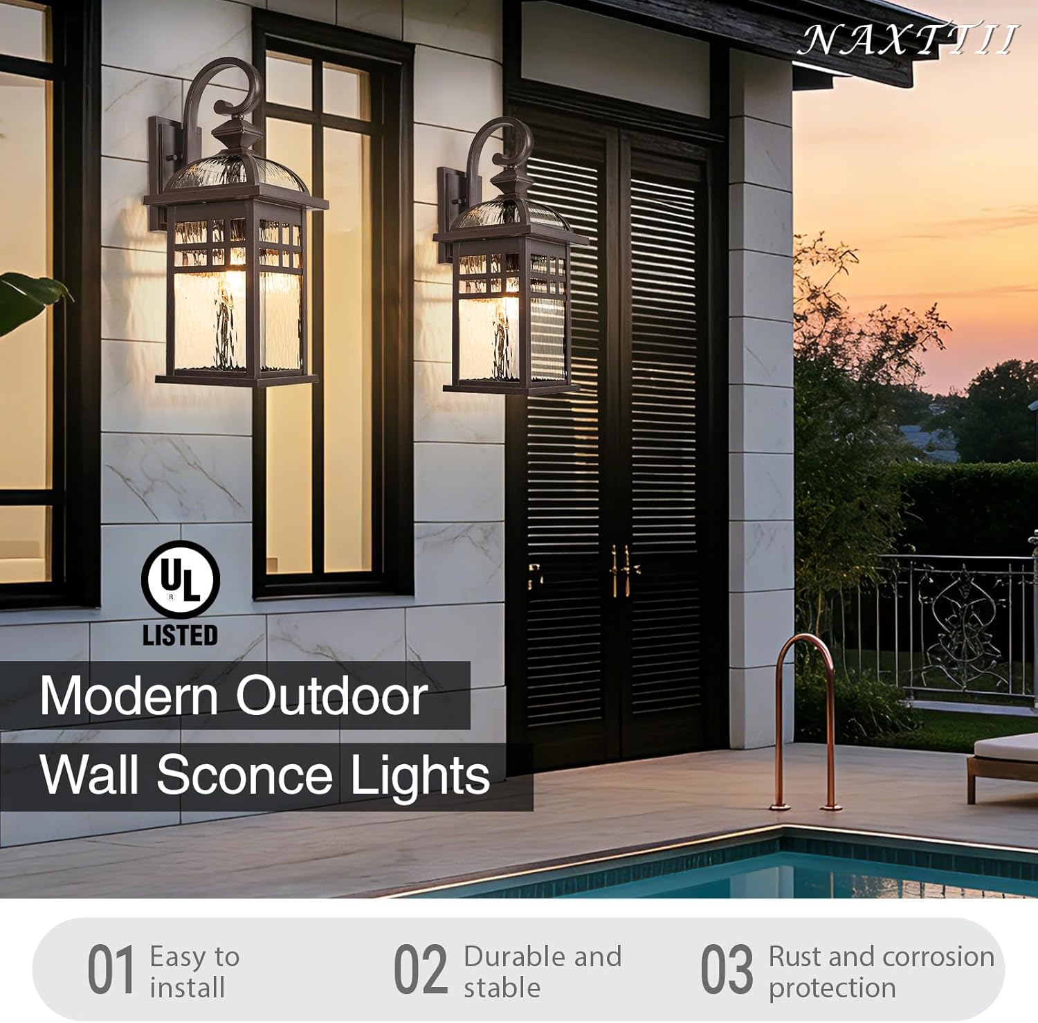 Outdoor Wall Lights 22 Inch Porch Lights Outdoor with Water Ripple Glass Shade ORB Finish Exterior Lighting Fixtures for Front Door Garage Entryway E26 Socket Waterproof