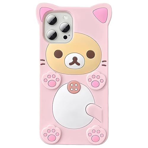 IAIYOXI 3D Cute Cartoon Bear Phone Case for iPhone 13 - Fashionable and Stylish - Funny Pink Bear Design - Soft TPU Protective Case - Kawaii Silicone Cover for Women, Girls, and Kids - iPhone 13 - Pink