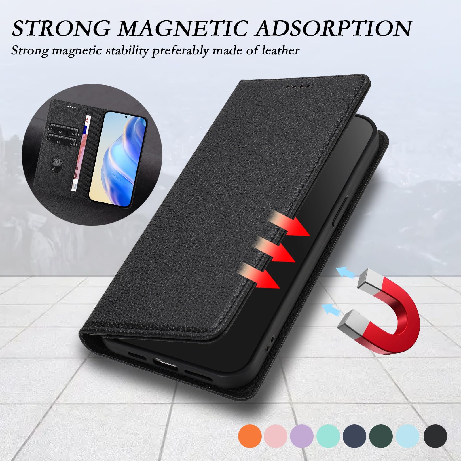 SEAHAI Cover per Motorola Moto G15 / MOTO G15 Power, Ultra Sottile Custodia Premium Pelle Portafoglio Kickstand Slot per Schede [RFID Blocking] TPU Antiurto Flip Cover Libro - Verde