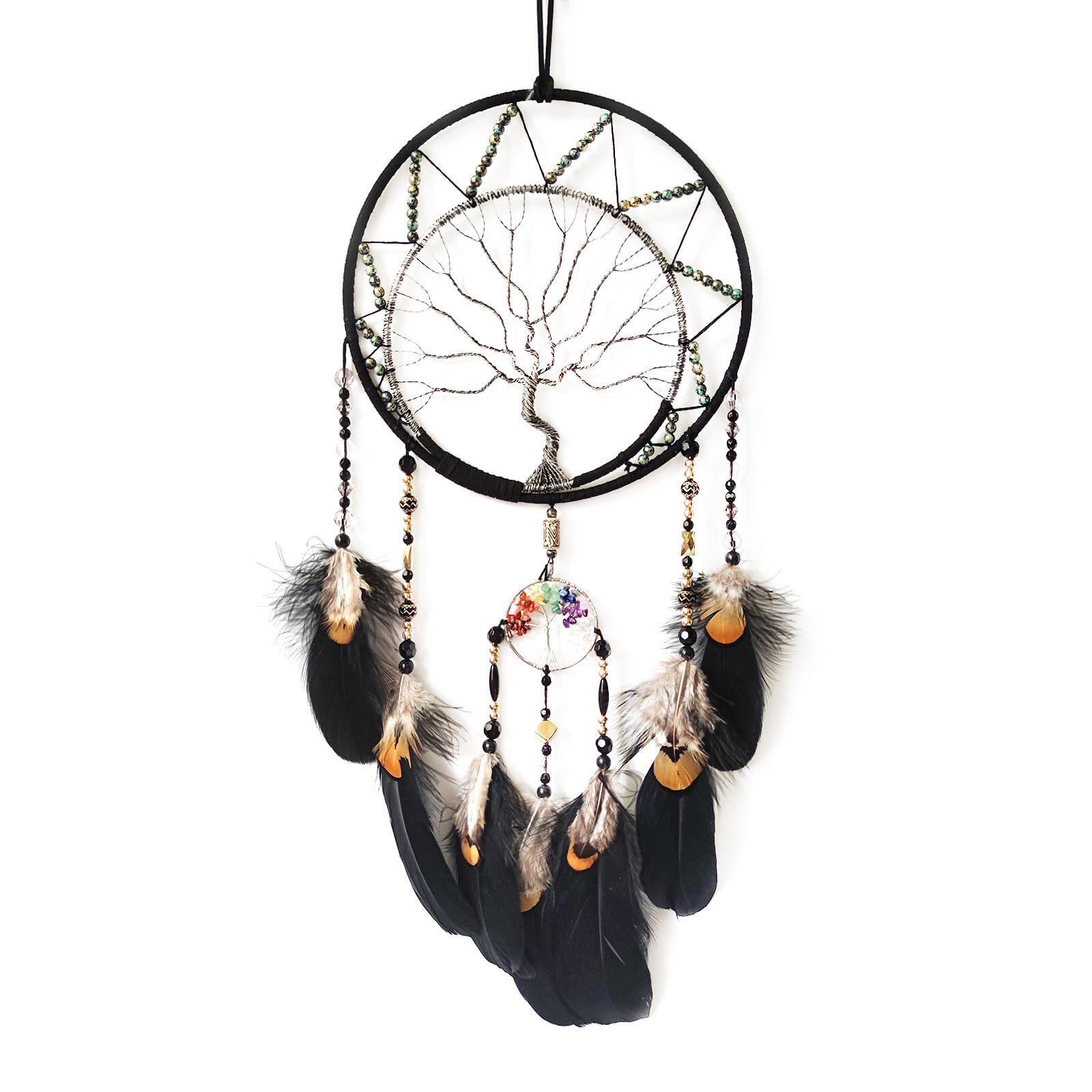 SOYUZU Black Dream Catcher, Tree of Life Dream Catchers for Wall Decor Dream Catcher for Adult Bedroom Feather Wall Hanging Ornaments