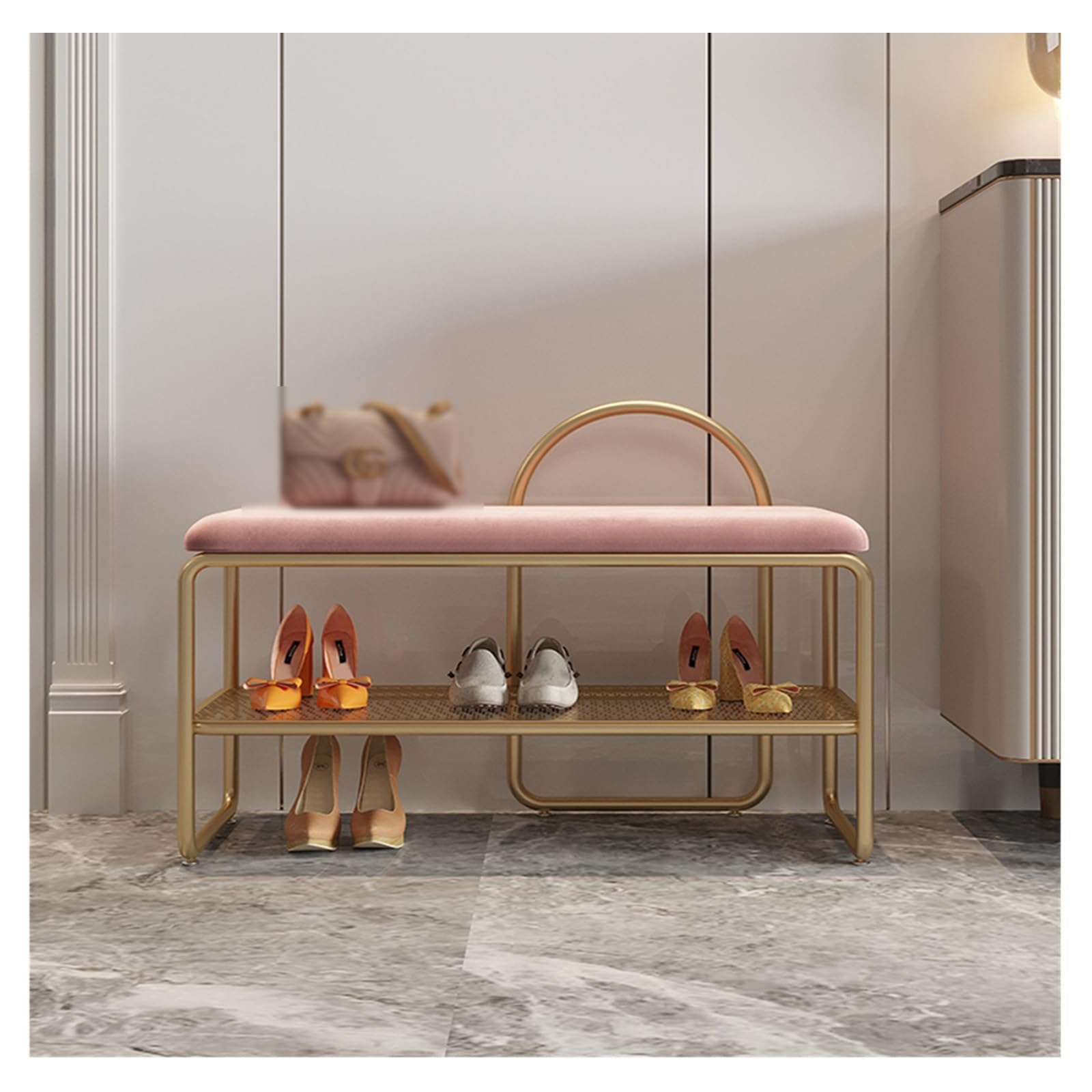 Ławka z półką na buty Ławka na buty, ławka do przechowywania butów, ławki, stabilny stojak z wyściełanym siedziskiem, półka przedpokoju, salon(Pink,80cm)