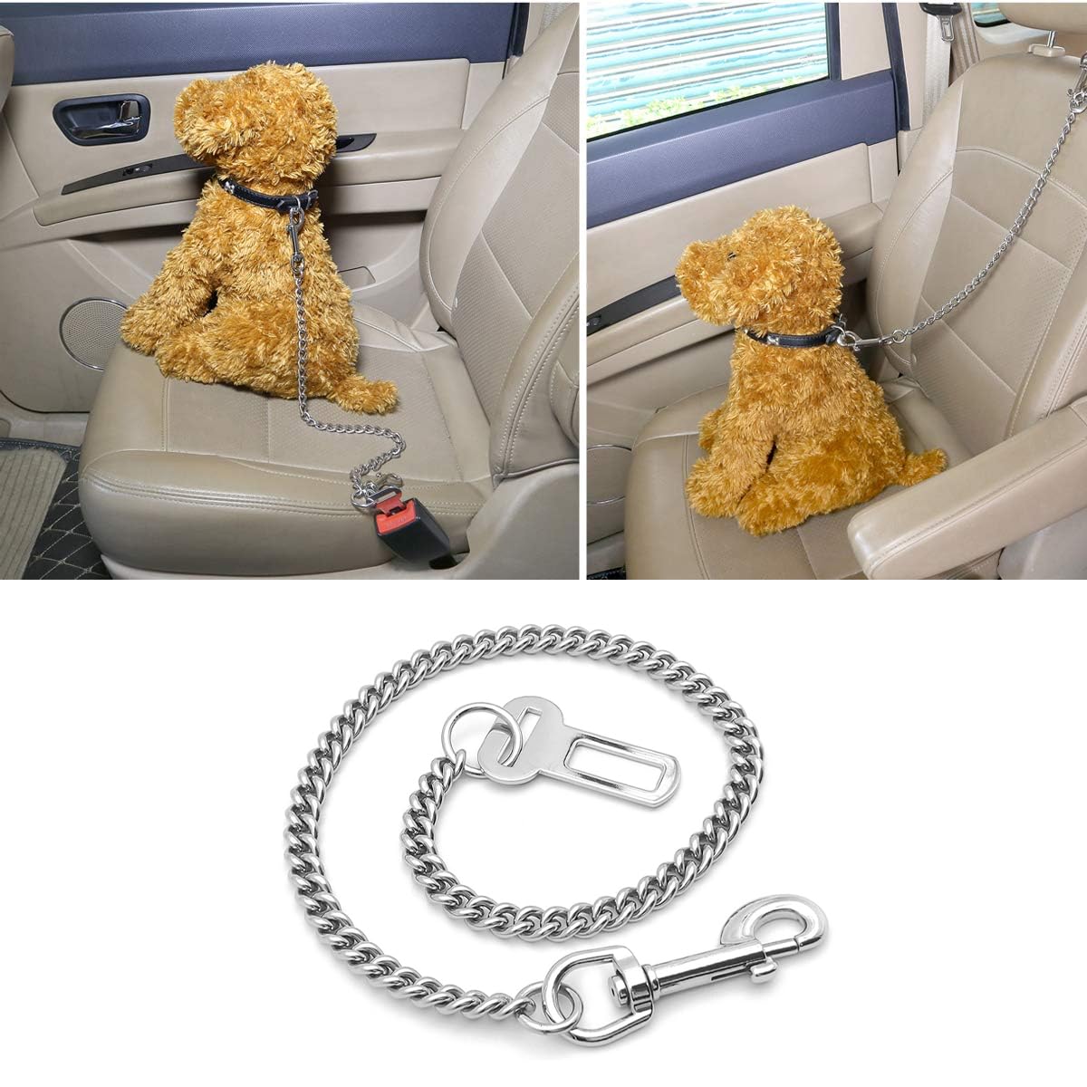 Ceinture de sécurité en chaîne en acier inoxydable 304, convient aux chats, chiens et autres animaux de compagnie, 60 cm, fabriquée en acier inoxydable 304
