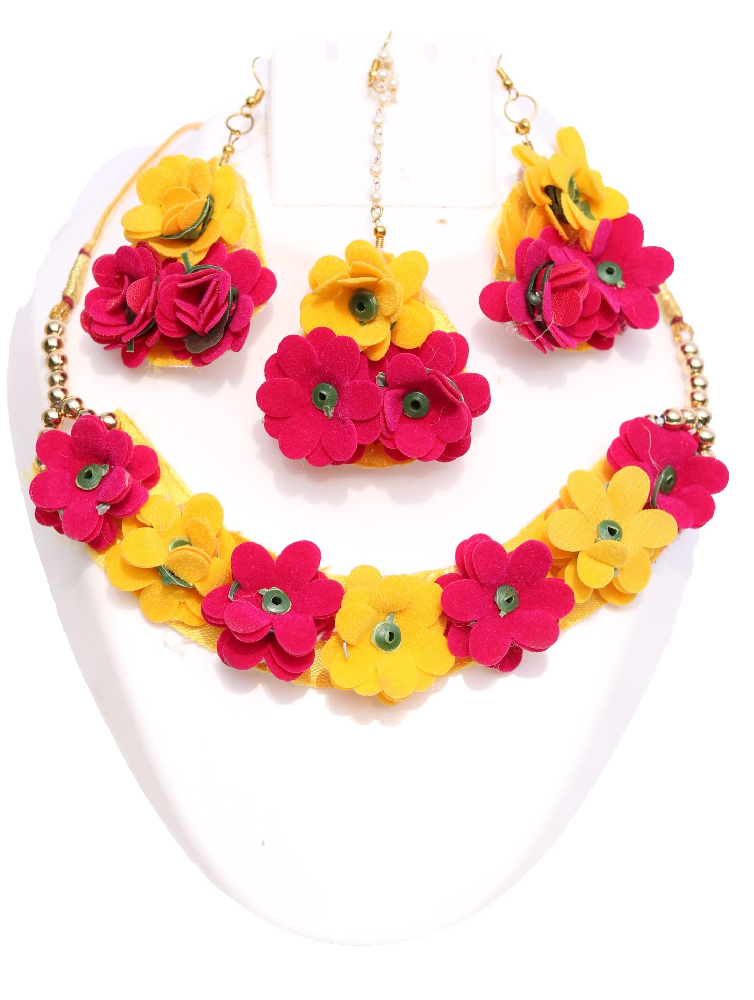 OSI OneStoreIndia Handmade Artificial Floral Necklace Set with Maangtika and A Pair of Beautiful Earrings for Girls & Women- Wedding/Haldi/Mehend. (Flower Jewellery - 1) (B09R1ZRR6J) Amazon Price History, Amazon Price Tracker
