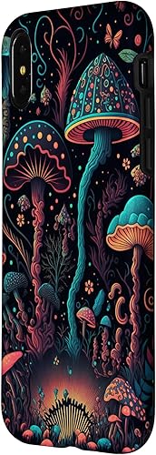 Miniatura 8 de Funda estética para iPhone SE (2020)  7  8 negro con diseño de hongos mágicos psicodélicos negros