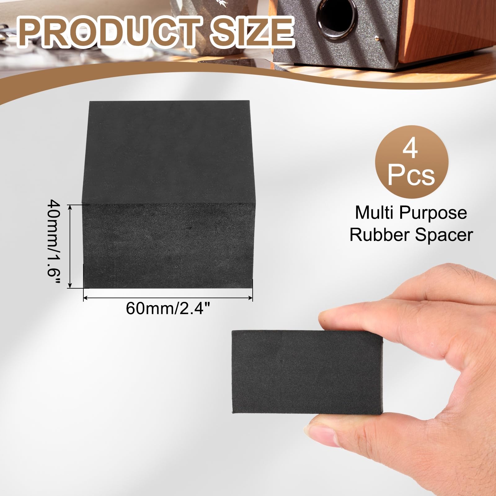 PATIKIL Rubber Solid Anti-Vibration Pads, 4 Pcs 60mm x 40mm Thick Rubber Square Washers Multi-Purpose Gasket Pad Bushings Spacer for HVAC Compressor Air Conditioner, Black - Image 2