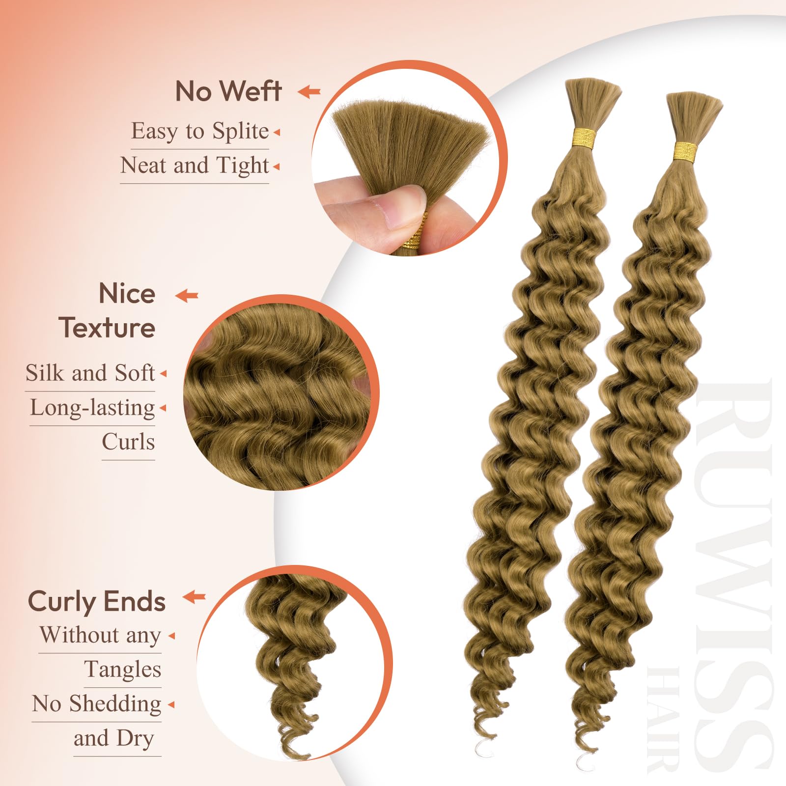 RUWISS 20 Inch Deep Wave Braiding Crochet Hair Extensions for Boho Braids Synthetic Curly Hair Extension for Black Women 2 Bundles/Pack (120g - Image 3
