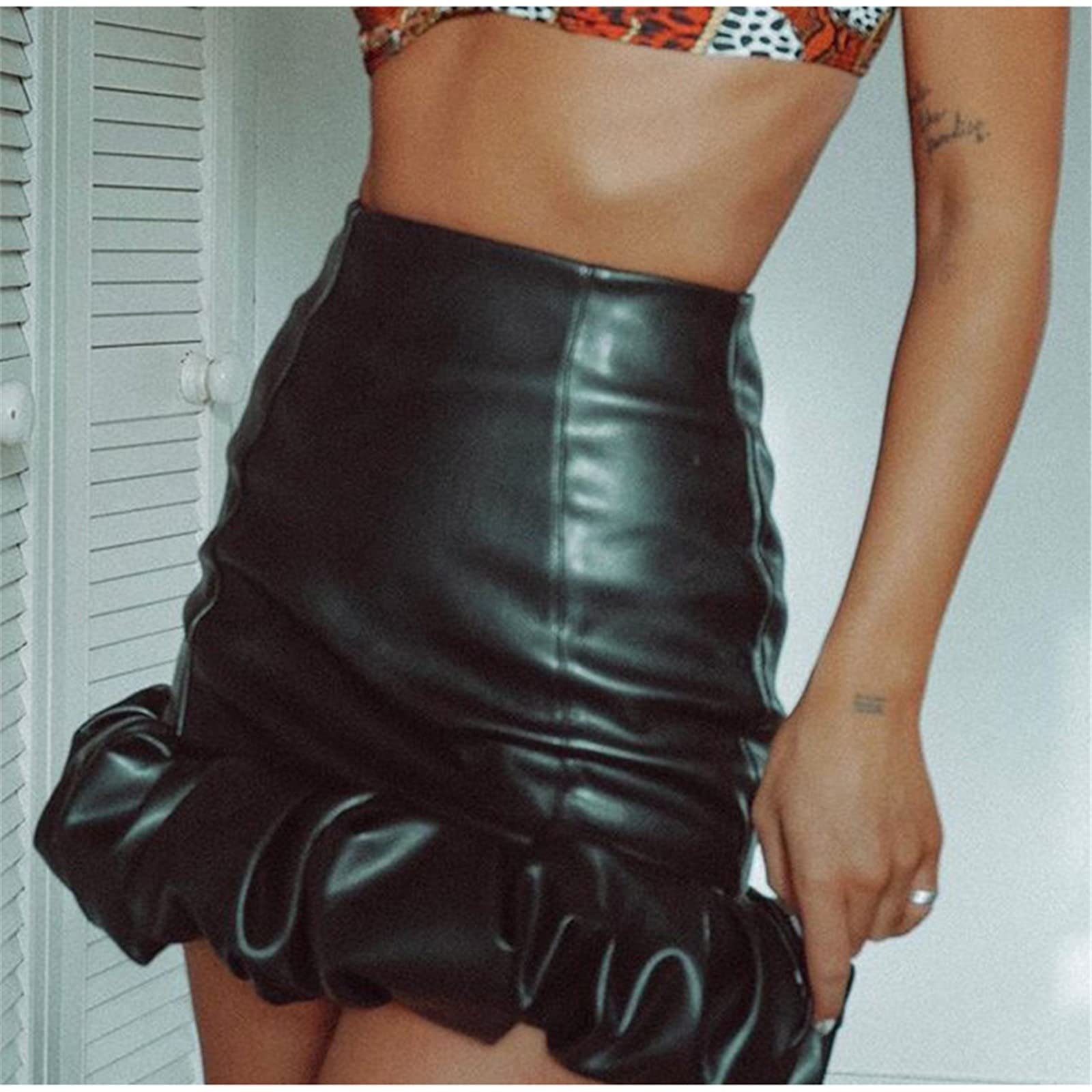 Leather Skirt Women Mini Falda de Cintura Alta for Mujeres Cuero Negro Bodycon Faldas Cortas