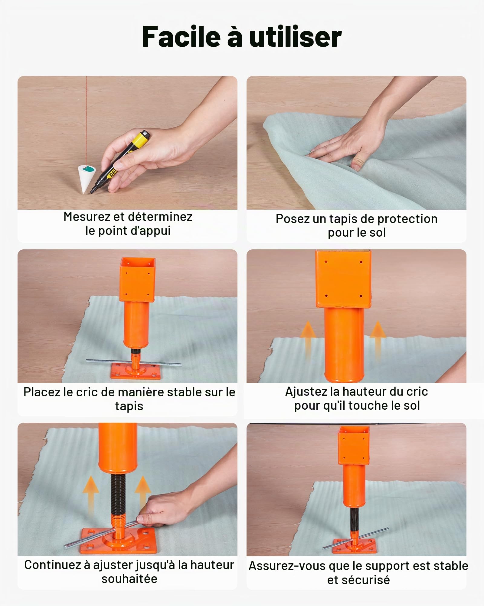 VEVOR Cric à Vis pour Poteau 101,6x101,6 mm, Support de Levage à Poutre Réglable, Plage Hauteur 33,53-47,5 cm, Capacité de Charge 11203,73 kg, Vérin Poteau pour Nivellement Temporaire Plancher Maison